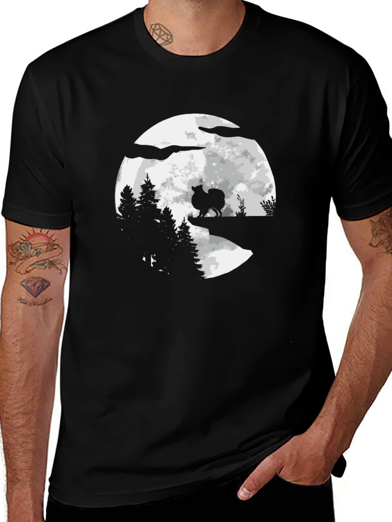 Variant 29 of Moonlit Dog Graphic Tee - Men's Black T-Shirt