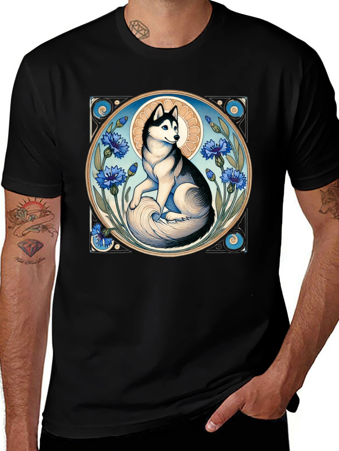 Variant 11 of Husky Art Nouveau Black T-Shirt