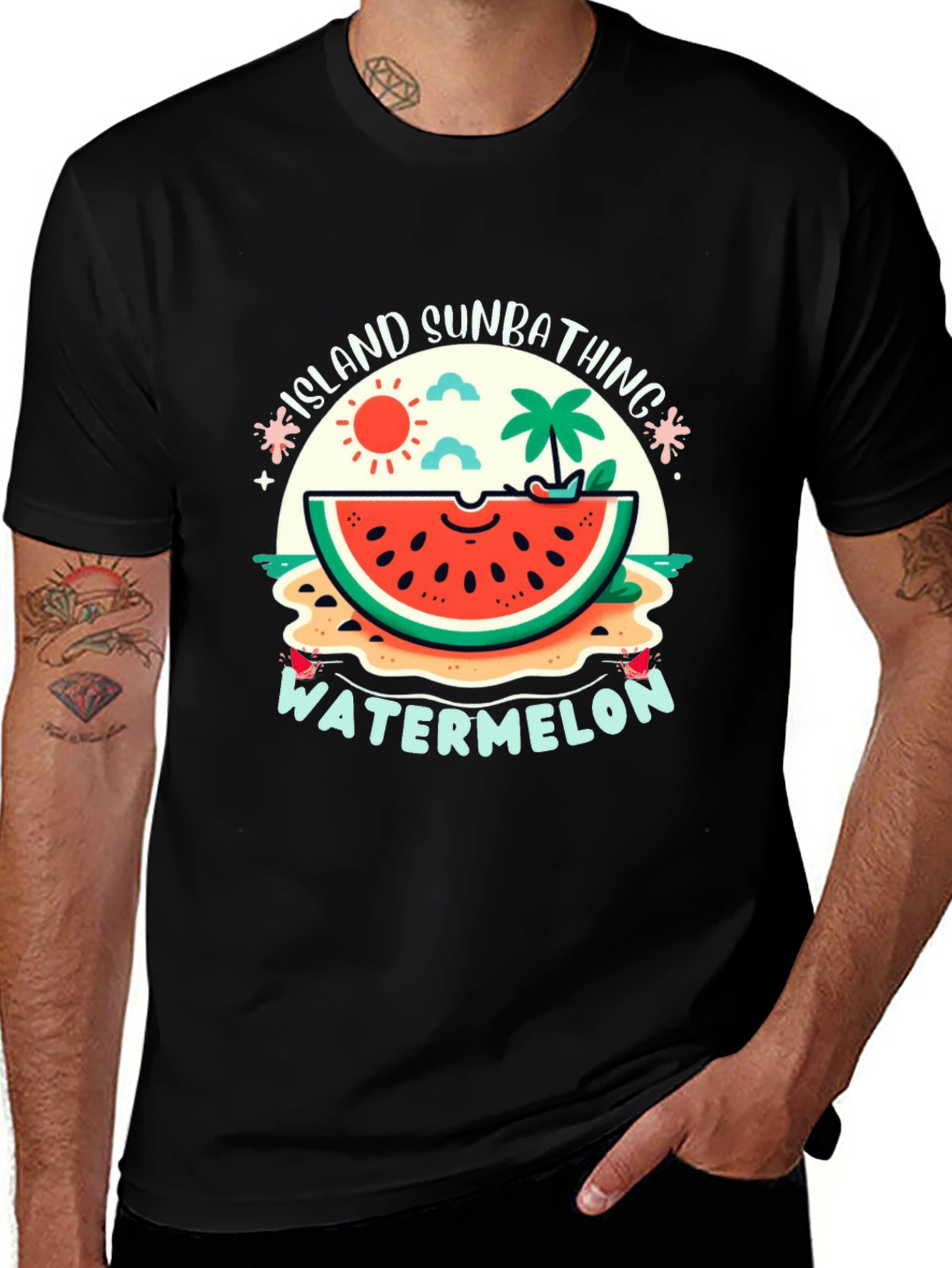 Island Sunbathing Watermelon Black T-Shirt