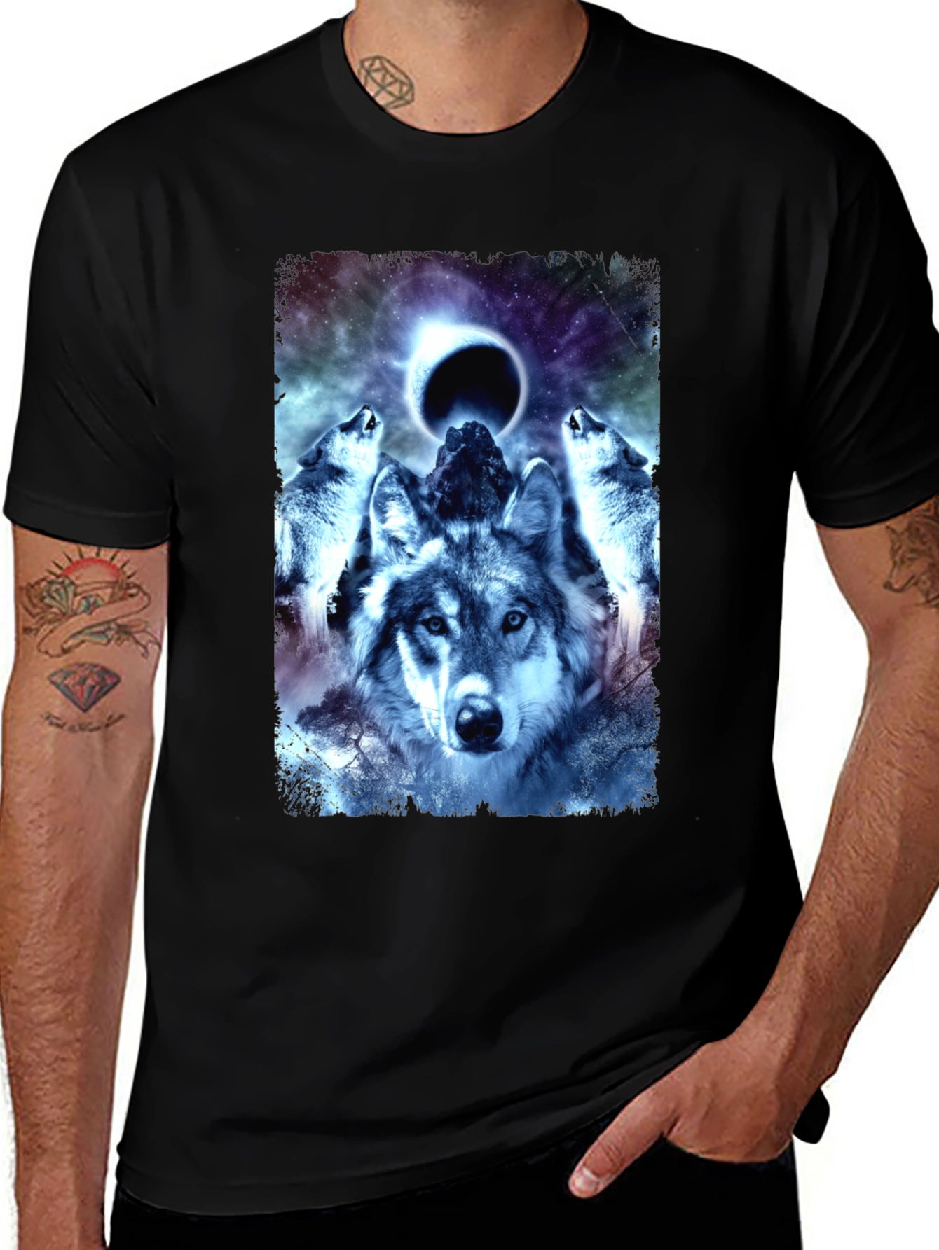 Variant 25 of Wolf Pack Eclipse Graphic Tee - Men's Black T-Shirt