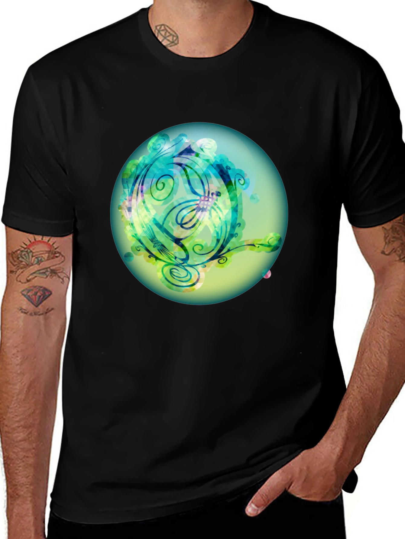 Variant 19 of Artistic Floral Orb T-Shirt - Unique Graphic Tee