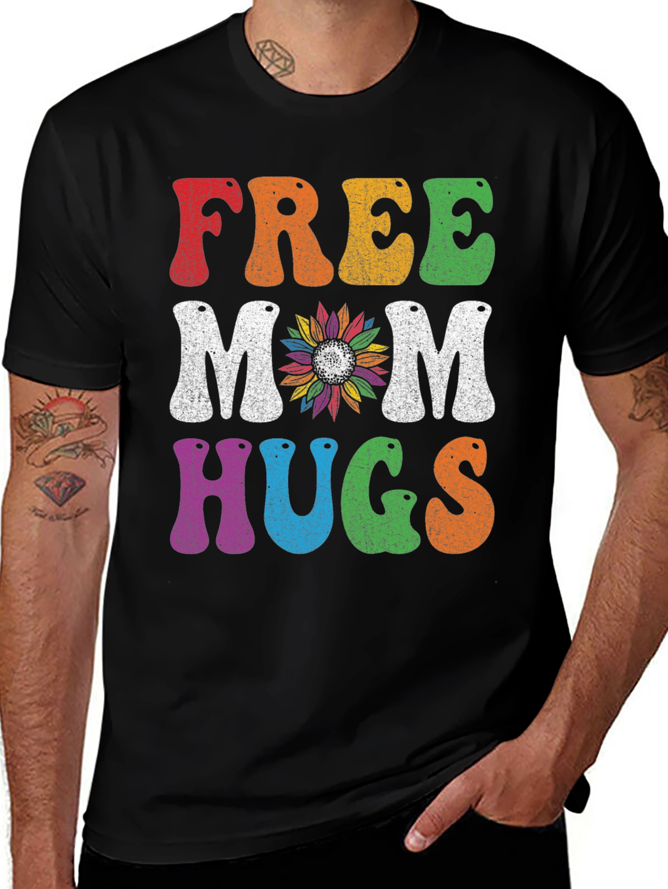 Variant 7 of Free Mom Hugs T-Shirt - Rainbow Flower Design