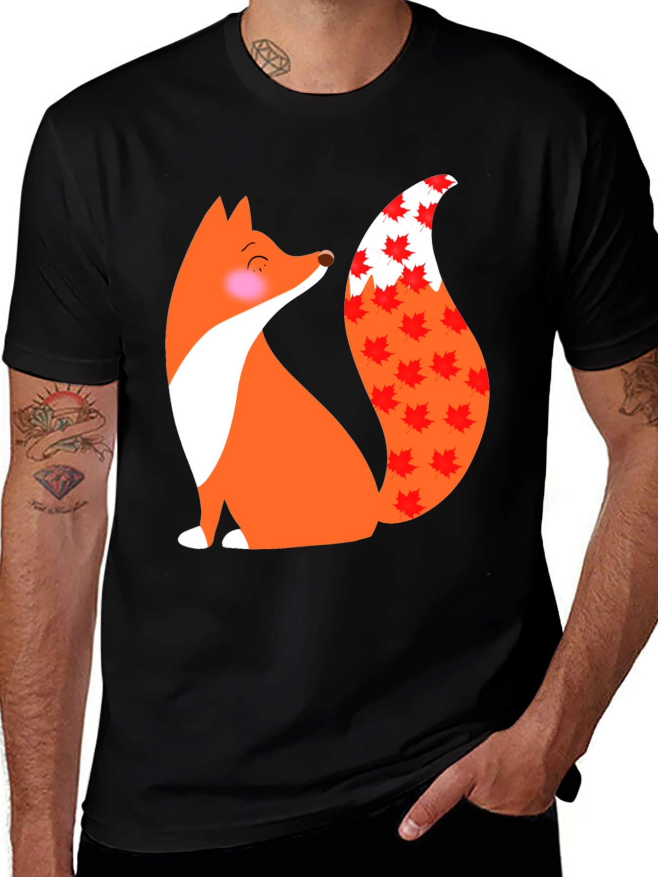 Variant 8 of Cute Fox T-Shirt with Maple Leaf Tail Design