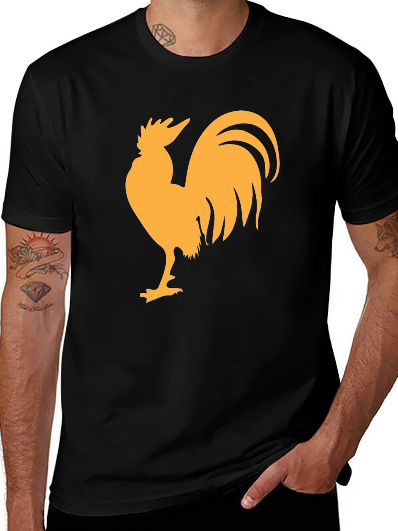 Variant 23 of Men's Black T-shirt with Rooster Graphic