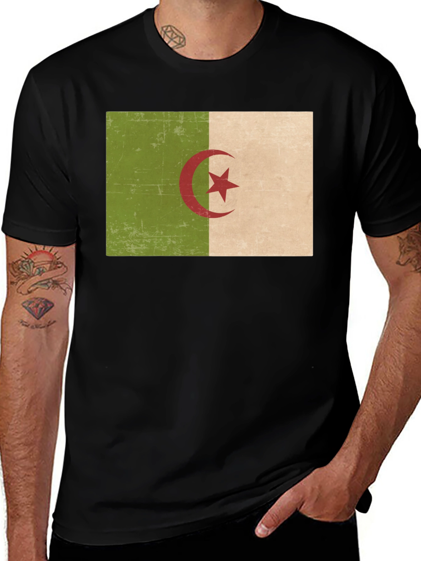Algeria Flag T-Shirt - Black Cotton Tee