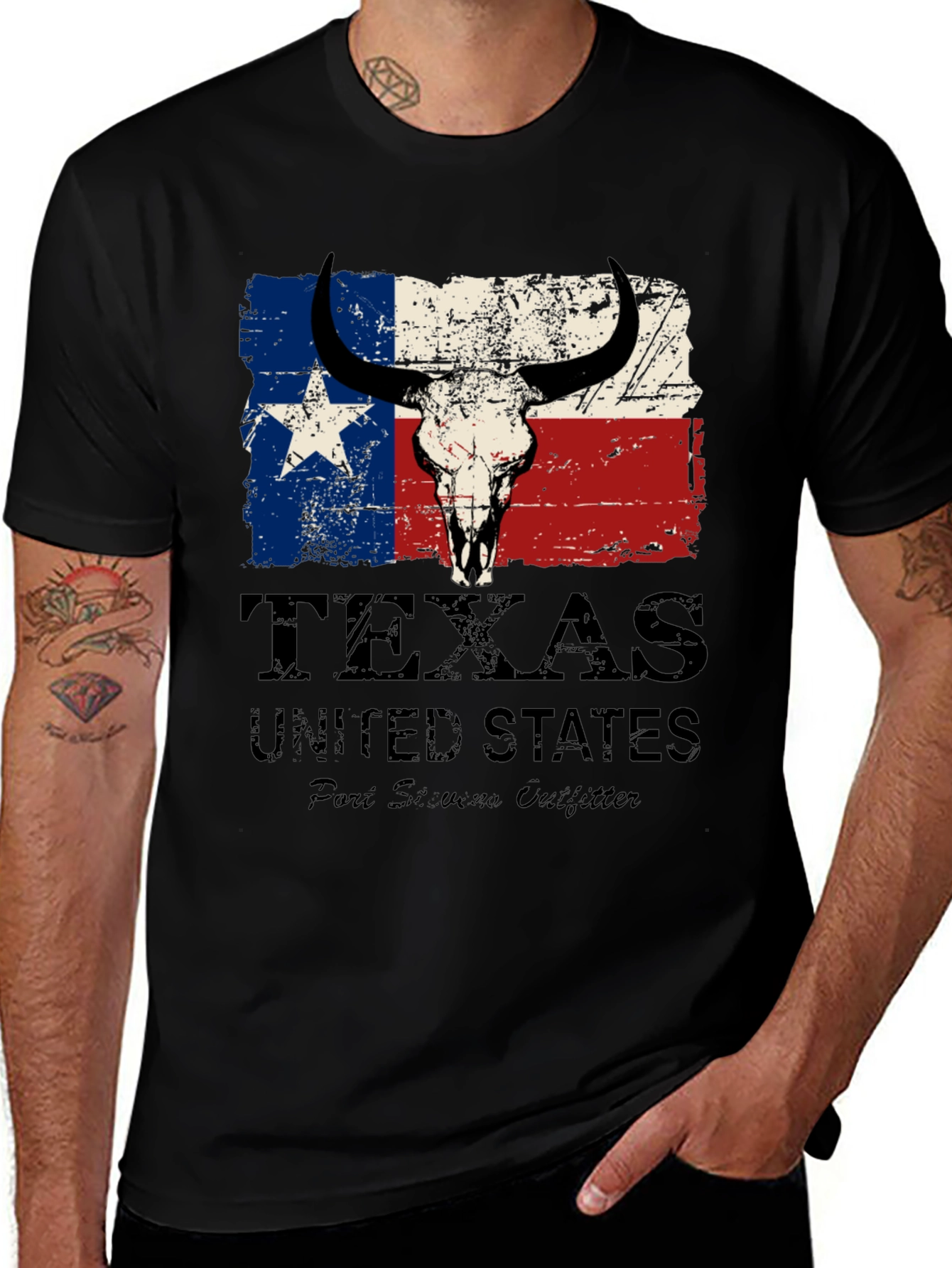 Texas Flag Bull Skull Graphic Tee