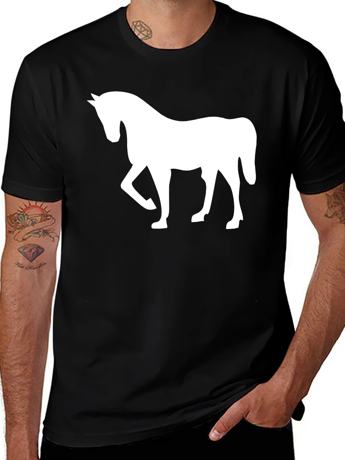 Variant 11 of White Horse Graphic Black T-Shirt