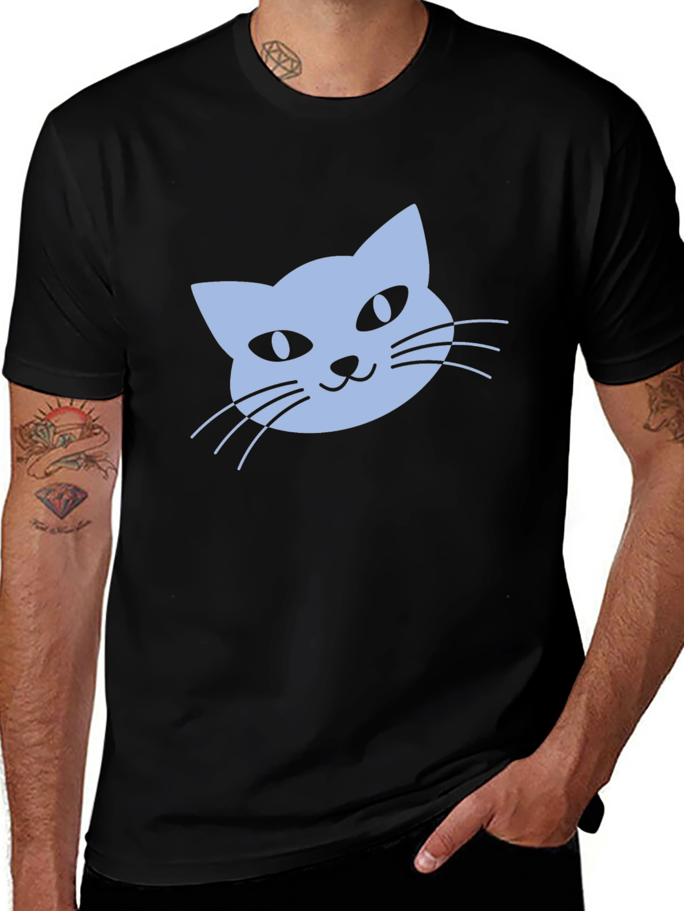 Variant 10 of Cat Face Graphic T-Shirt - Black Casual Tee