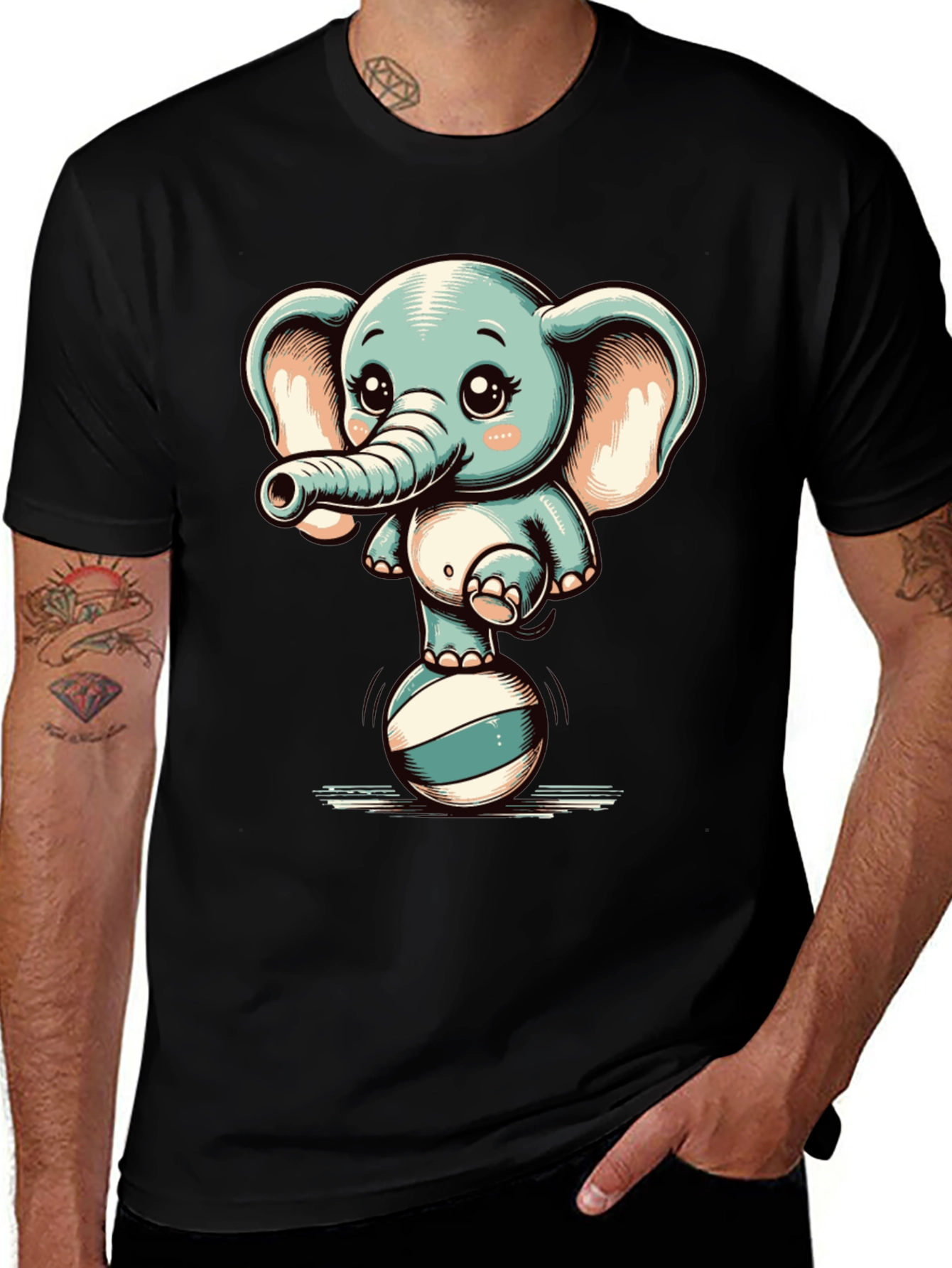 Variant 3 of Cute Elephant on Ball Graphic Tee - Black