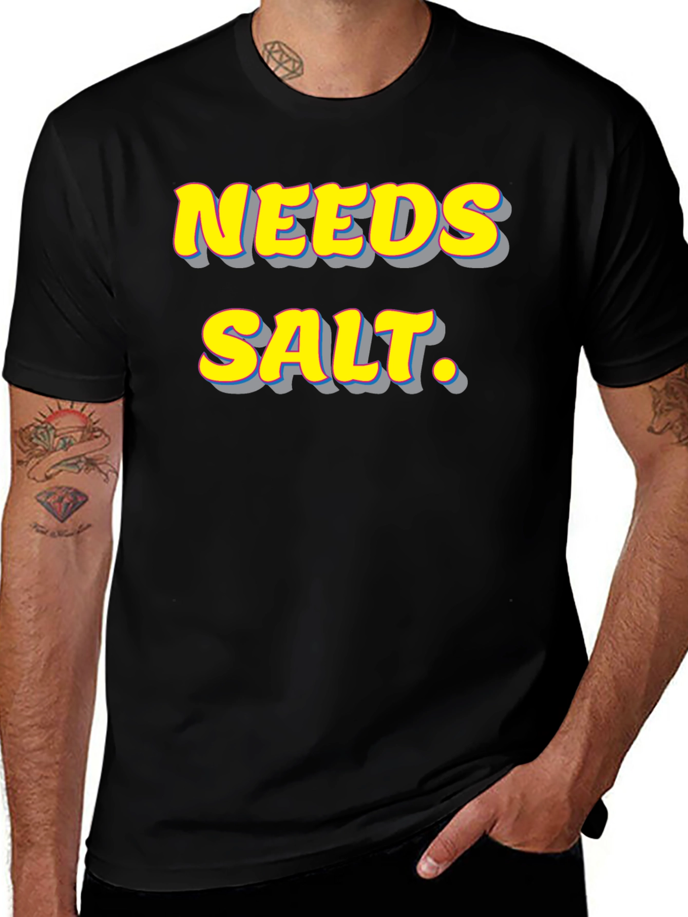 Variant 18 of Needs Salt. Graphic T-Shirt - Funny Foodie Tee