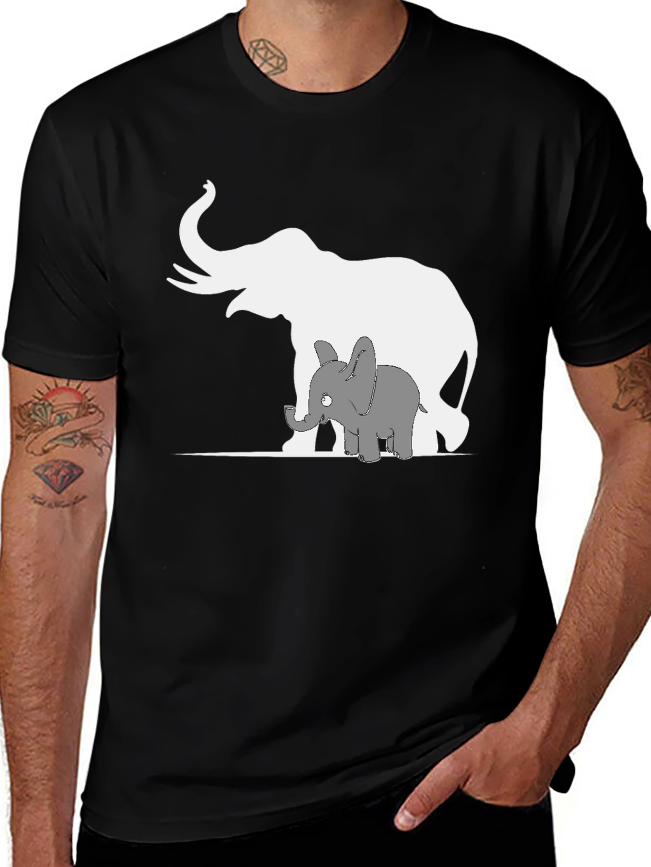 Variant 27 of Elephant Family Graphic Tee - Black Cotton Casual Shirt