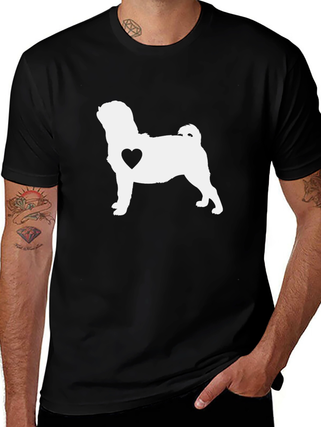 Variant 16 of Pug Heart Graphic Tee - Black Cotton Shirt