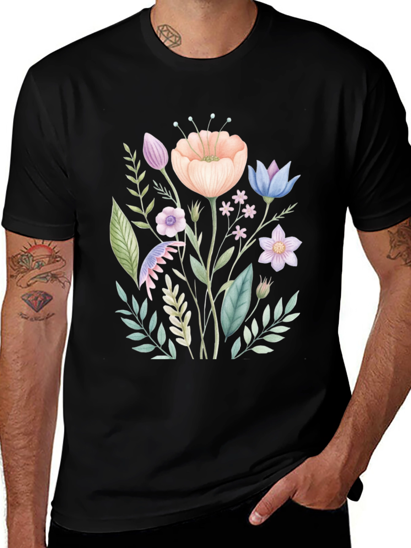 Variant 20 of Floral Design Black T-Shirt