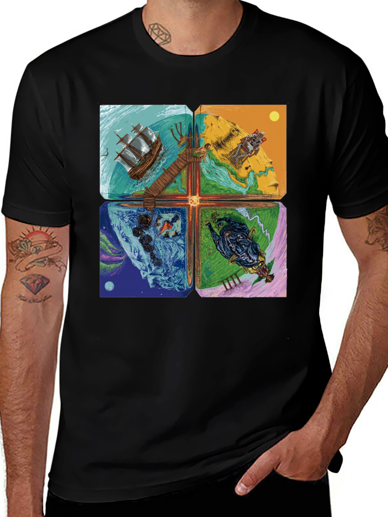 Variant 23 of Elemental Worlds Graphic Tee - Black Crewneck T-Shirt