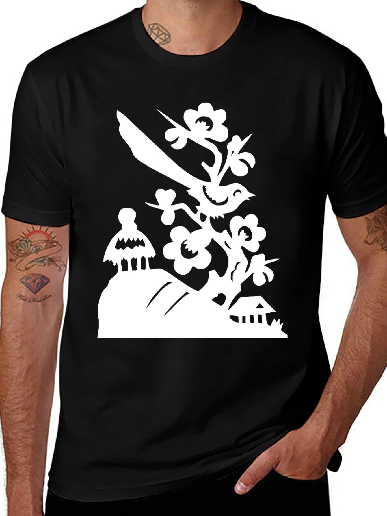 Variant 18 of Bird on Branch T-Shirt - Black