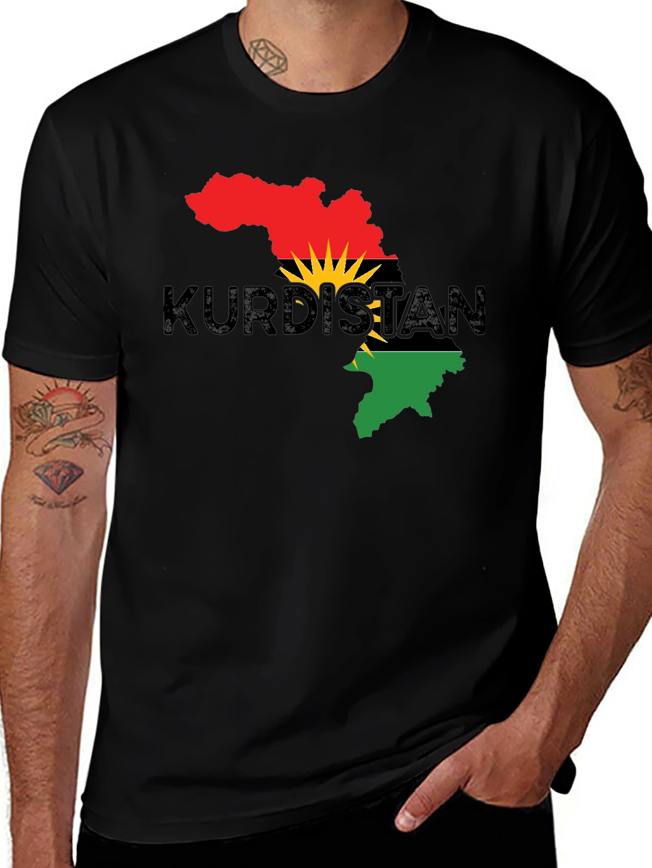 Kurdistan Flag Map Black T-Shirt