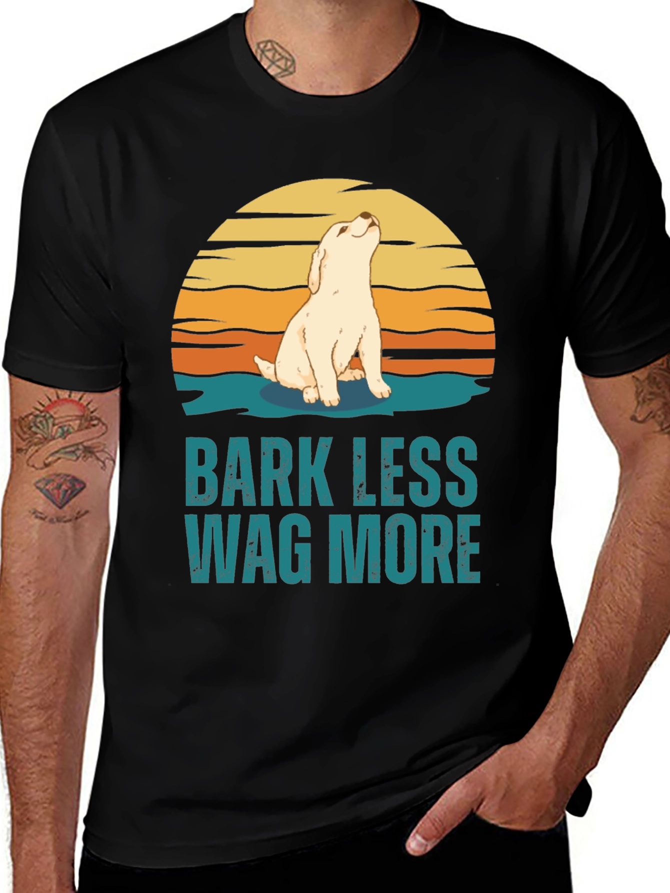 Variant 28 of Bark Less Wag More Dog Graphic Tee