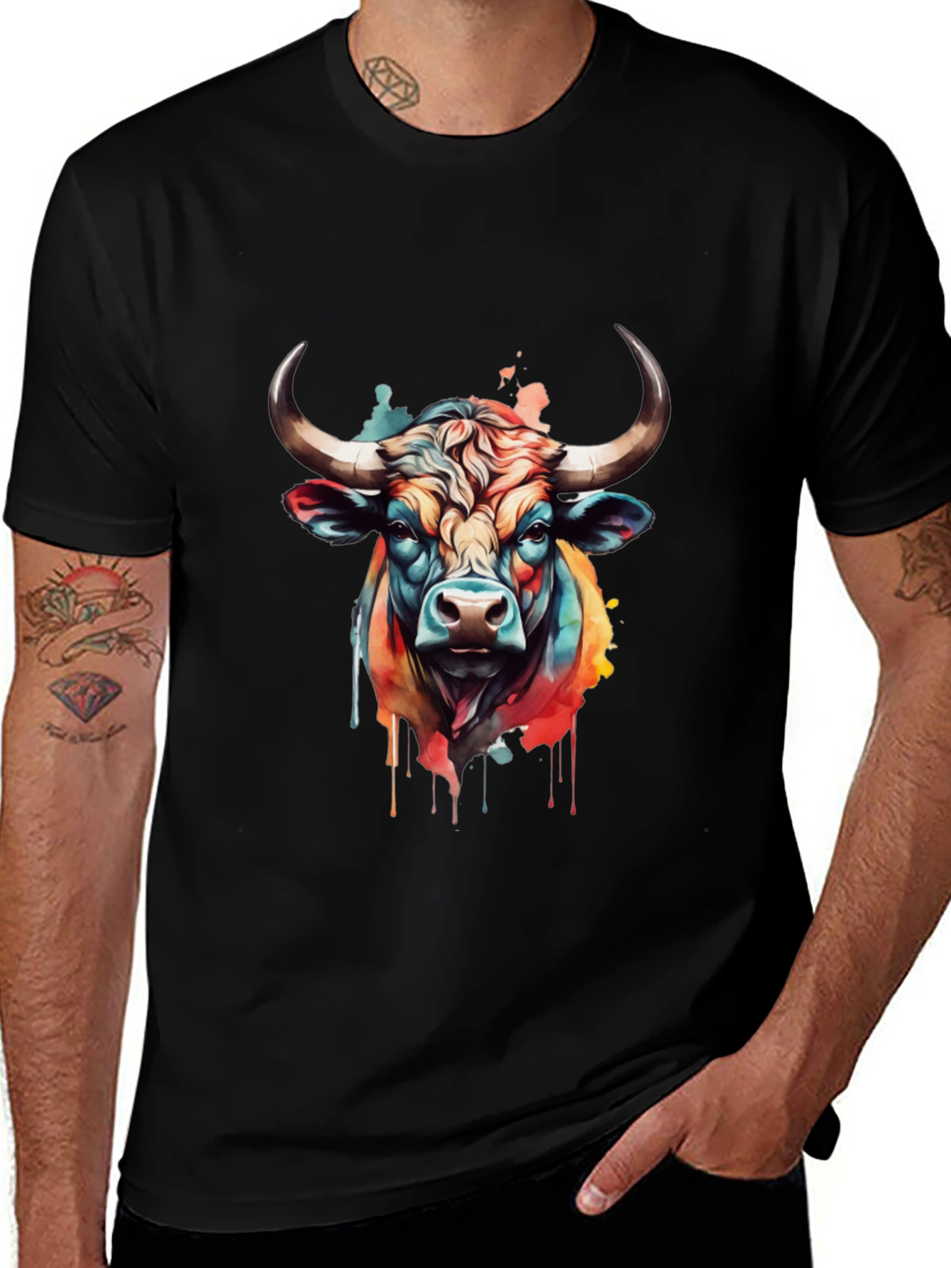 Variant 27 of Bull Graphic T-Shirt - Men's Colorful Design Tee