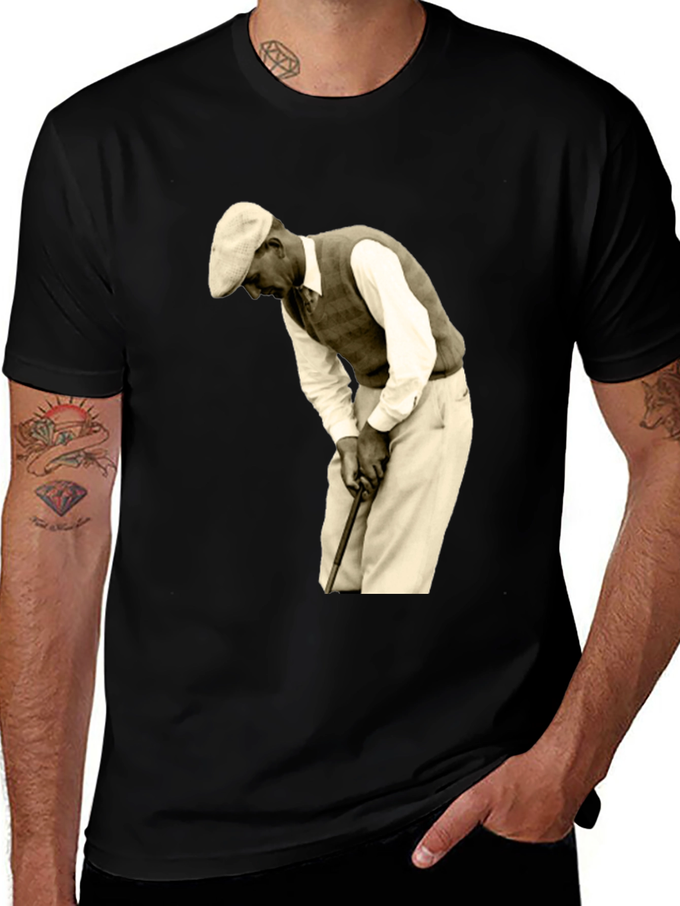 Variant 27 of Vintage Golfer Print Black T-Shirt
