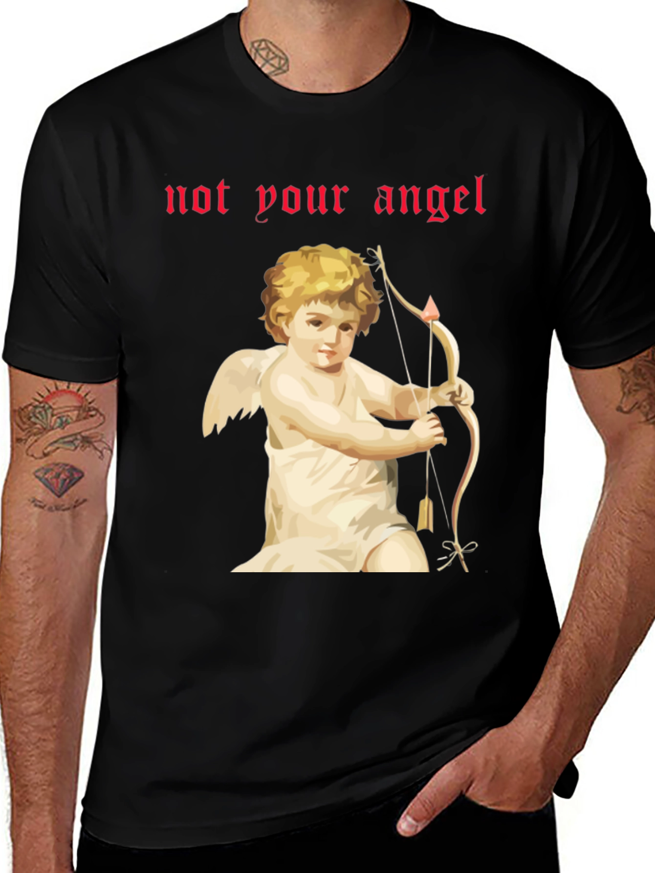Variant 26 of Not Your Angel Cupid Graphic Tee - Black T-Shirt