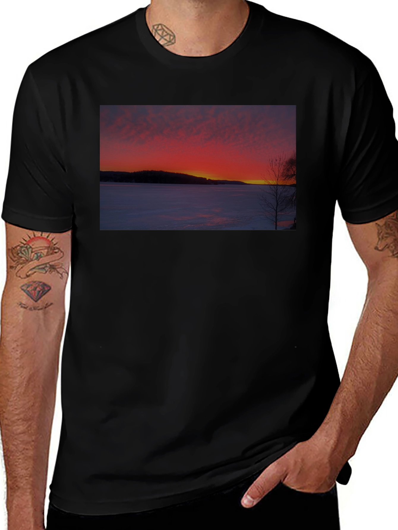 Variant 23 of Winter Sunset Graphic Tee -  Soft Cotton Blend Shirt
