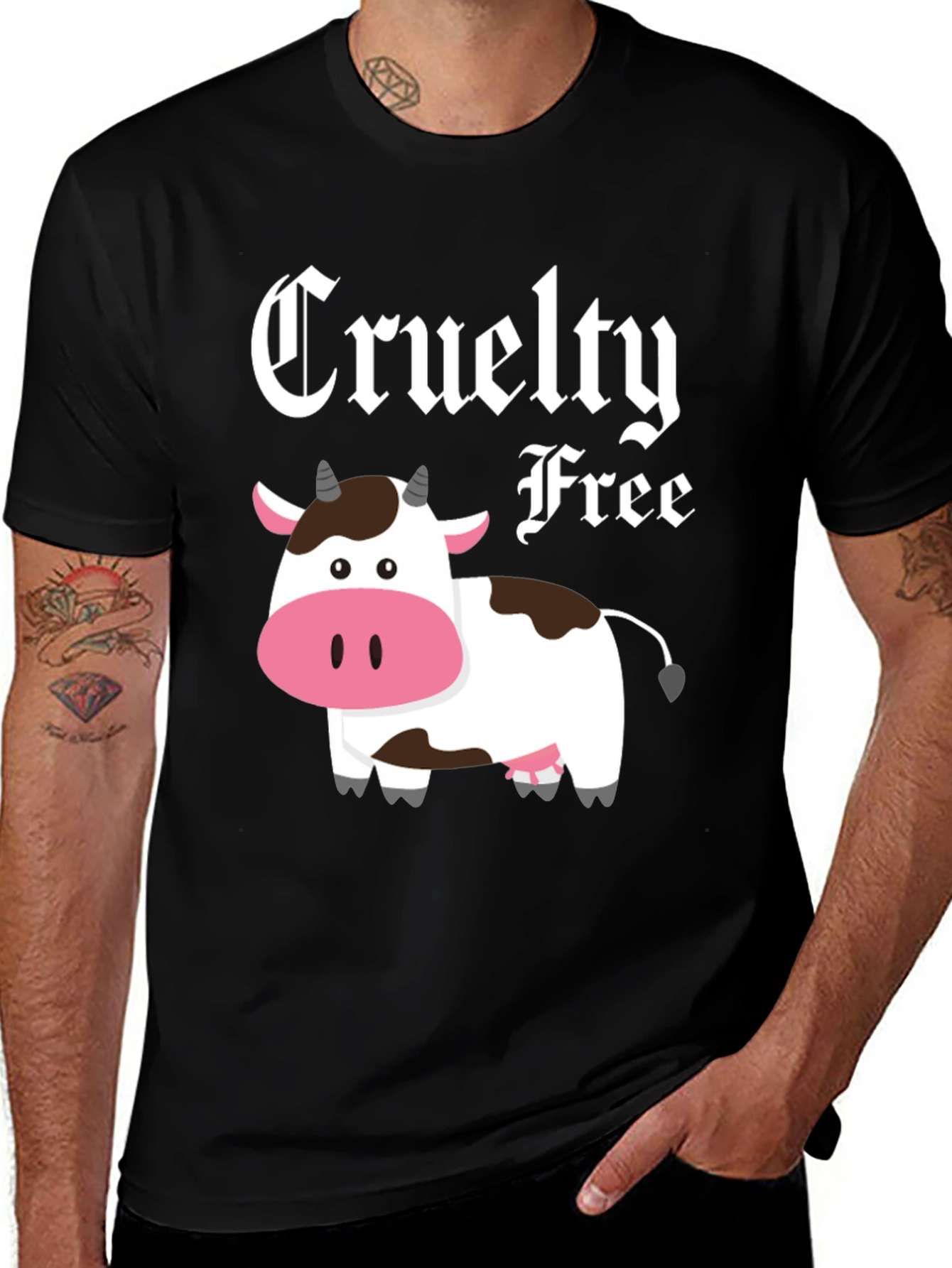Variant 8 of Cruelty Free Cow Graphic Tee - Black Cotton T-Shirt