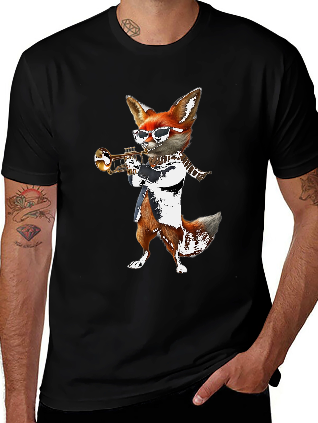 Variant 18 of Cool Fox Trumpet Graphic T-Shirt - Black
