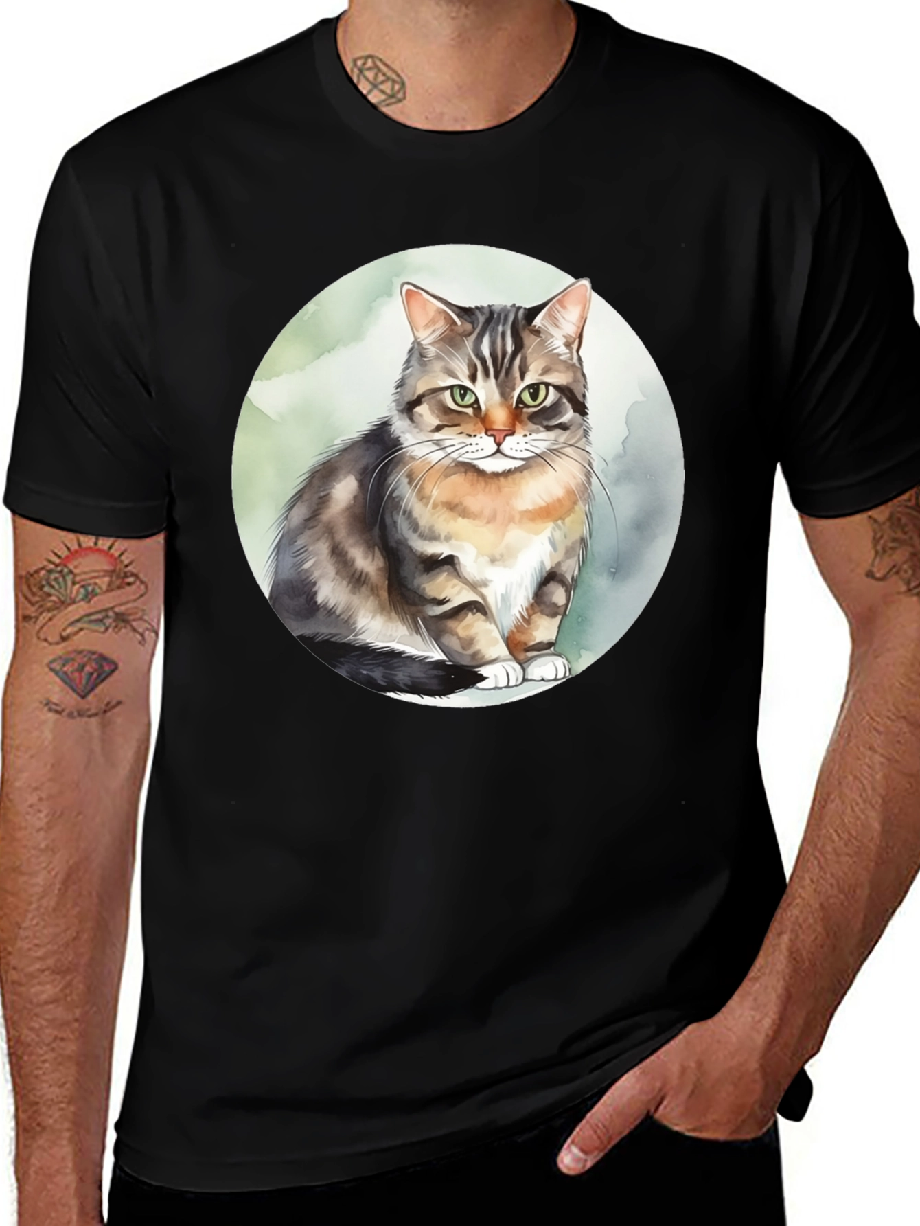 Variant 3 of Cat Watercolor Graphic Tee - Stylish & Unique