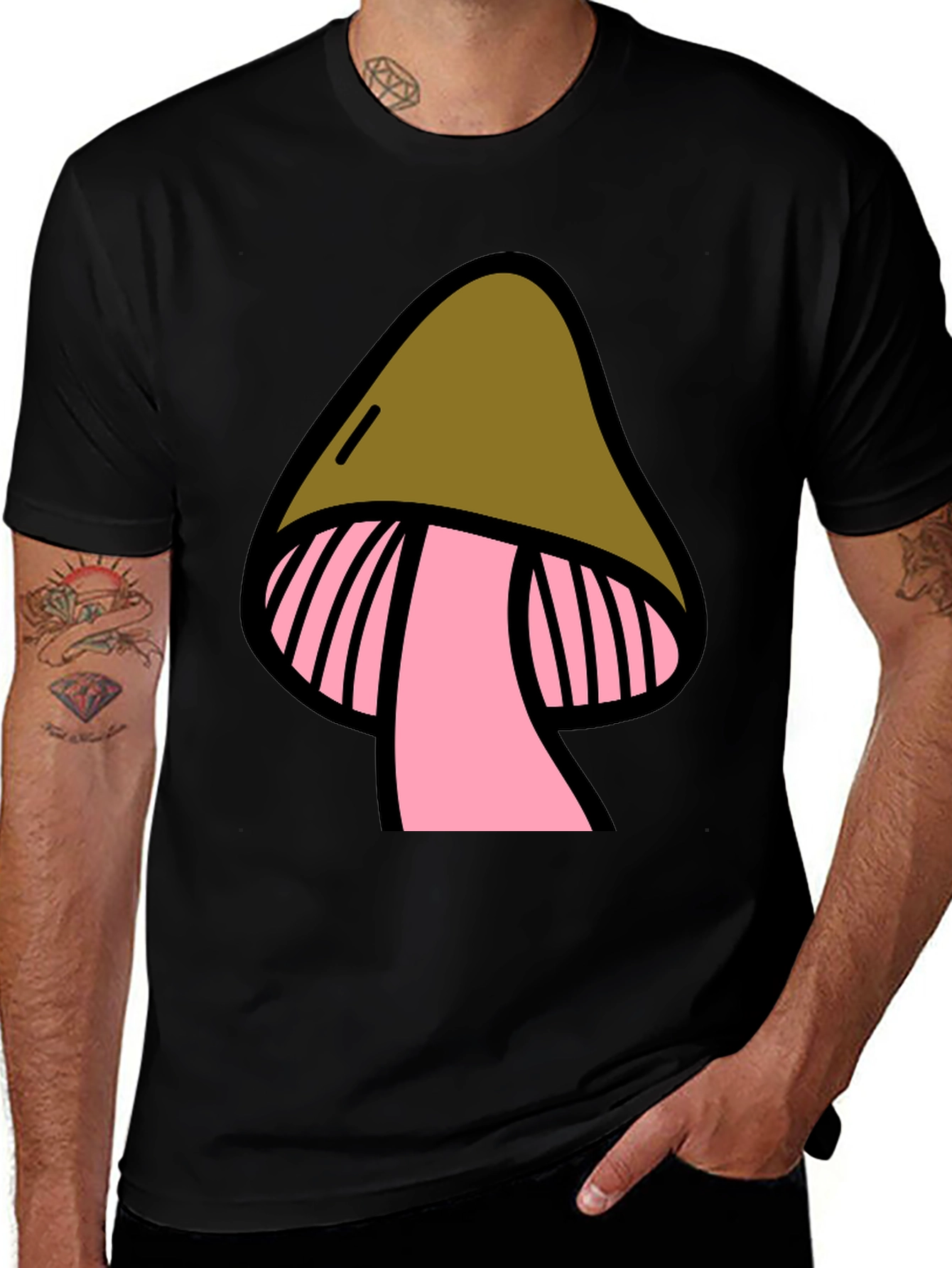 Variant 26 of Mushroom Graphic Black T-Shirt