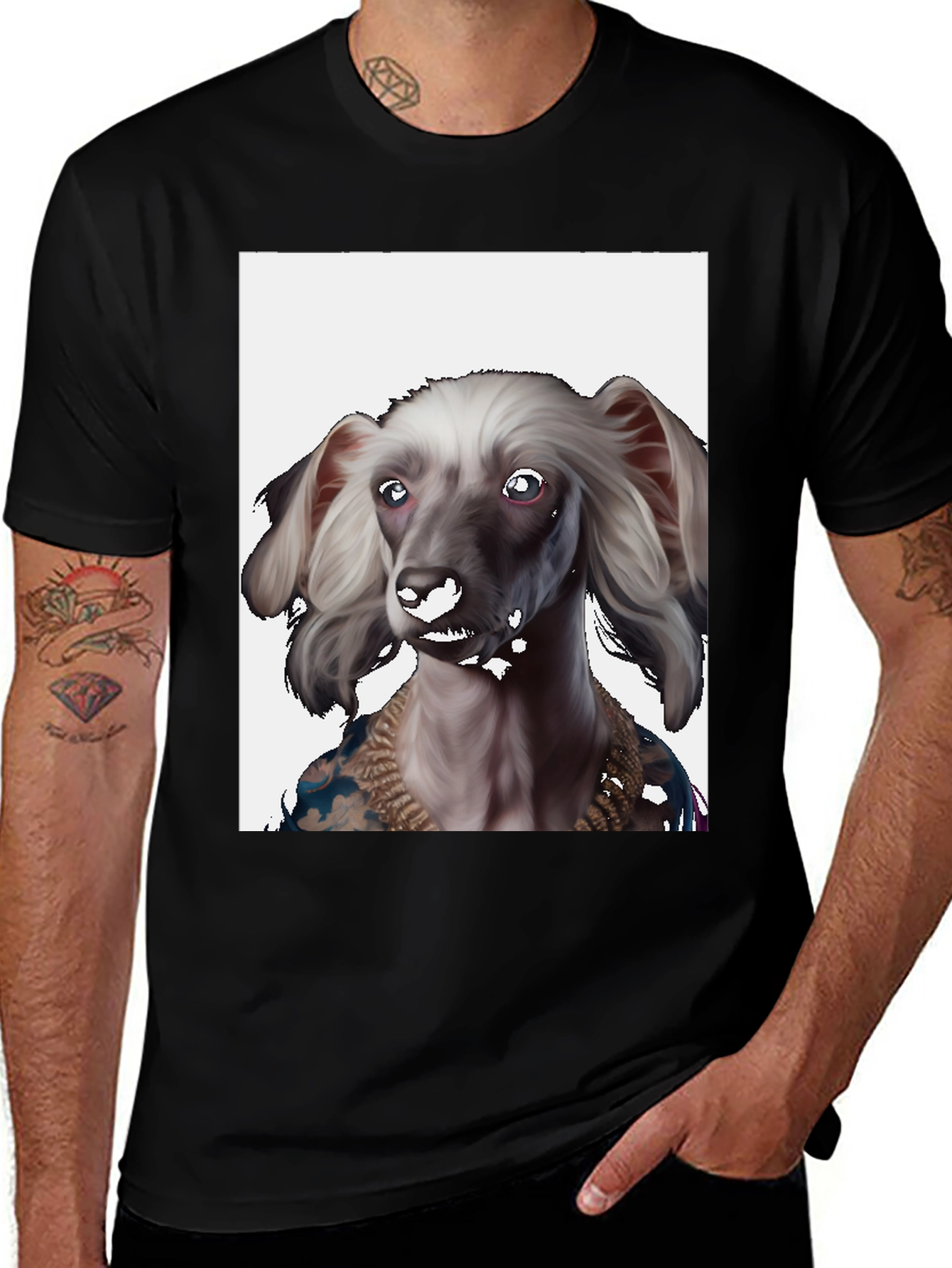 Dog Art Print Black T-Shirt