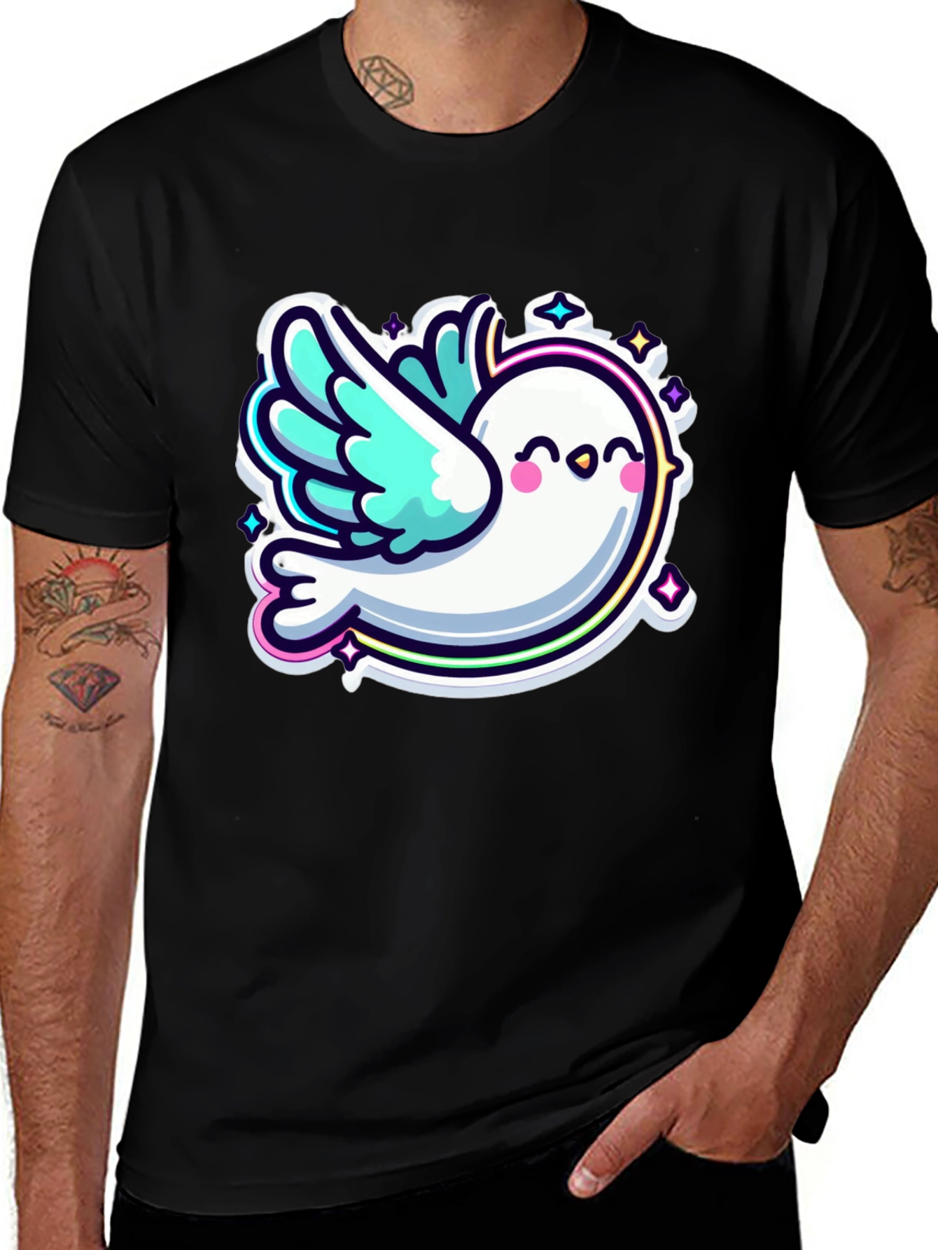 Variant 5 of Cute Cartoon Dove Graphic Black T-Shirt