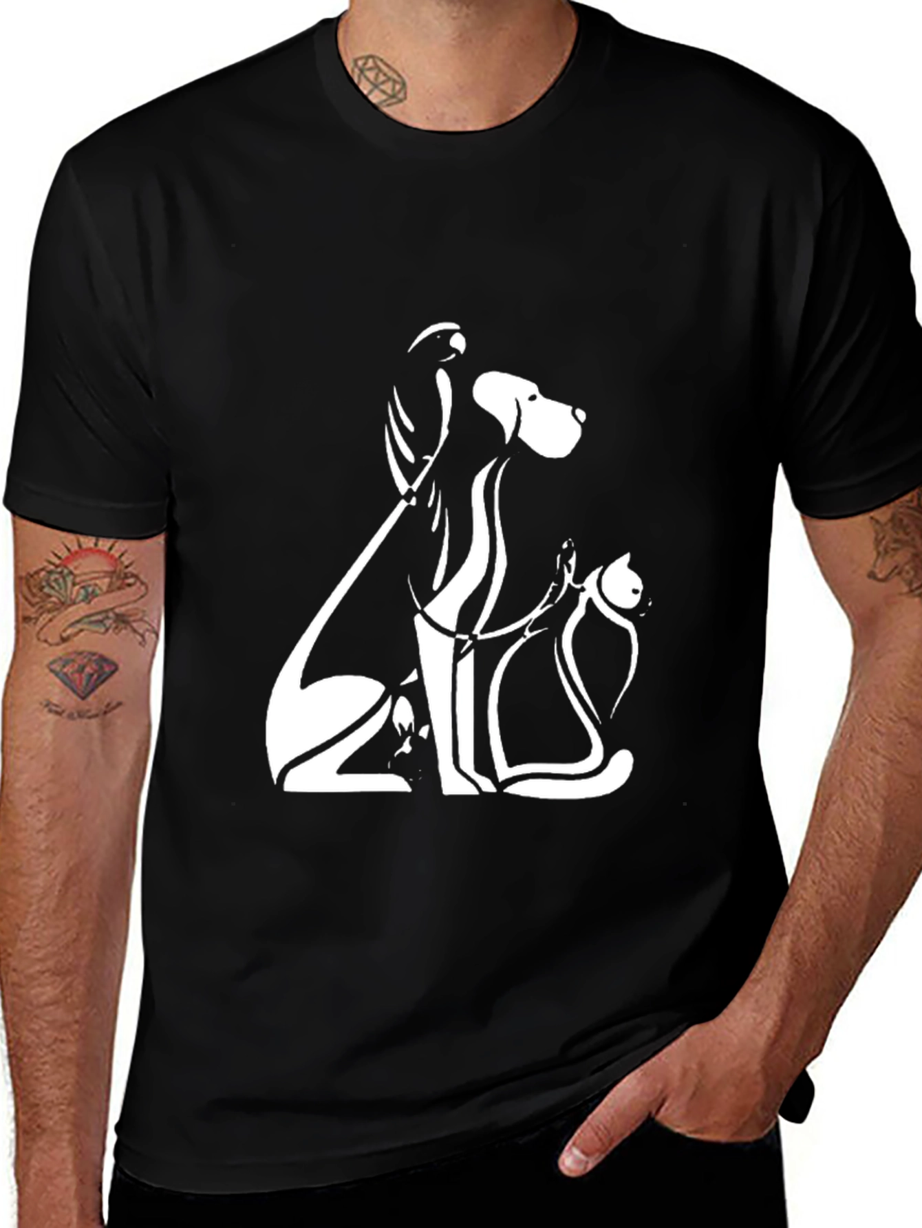 Variant 10 of Minimalist Pets T-Shirt: Dog, Cat, Bird Art