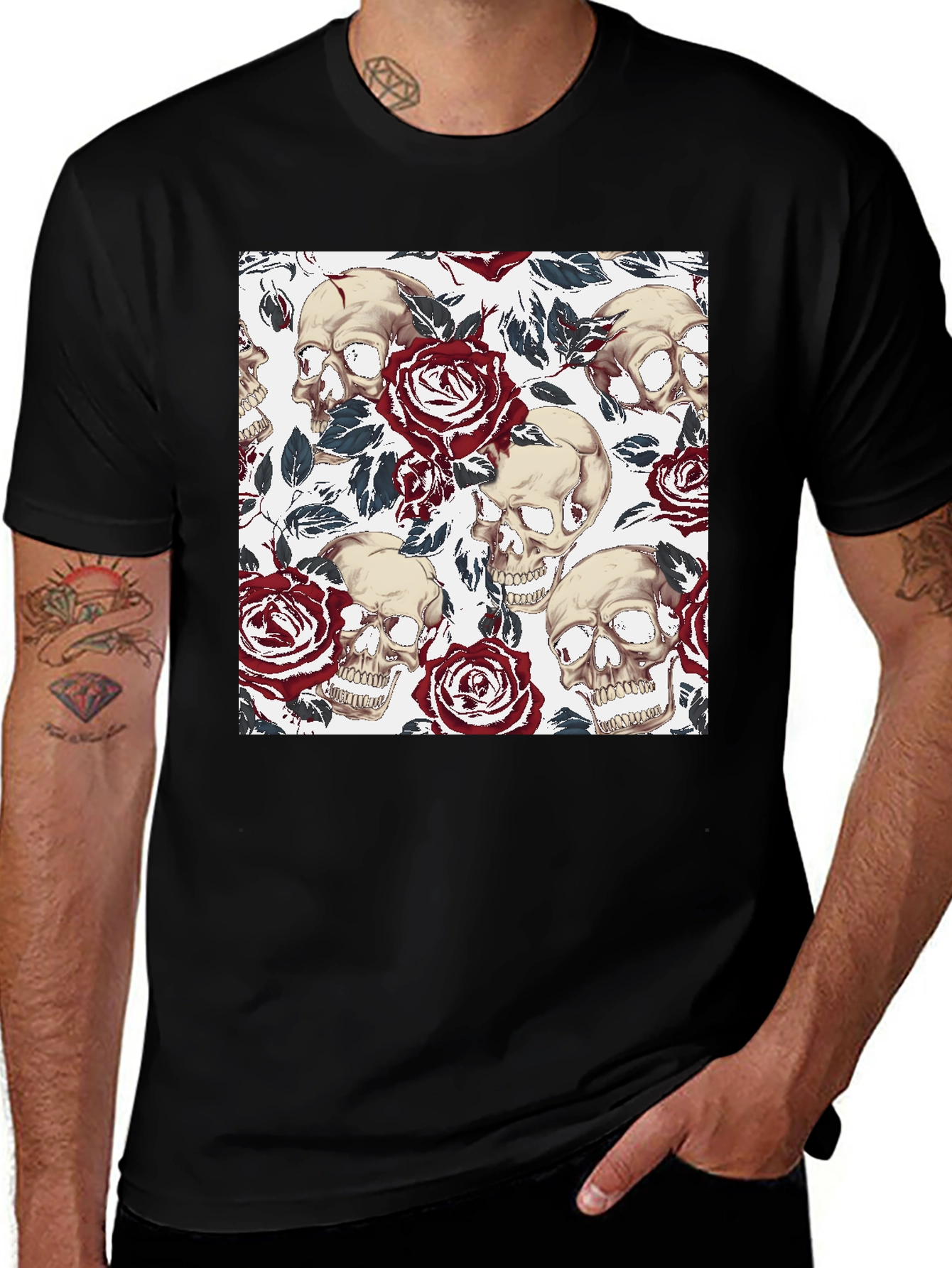 Variant 21 of Skull & Rose Graphic Tee - Men's Casual T-Shirt