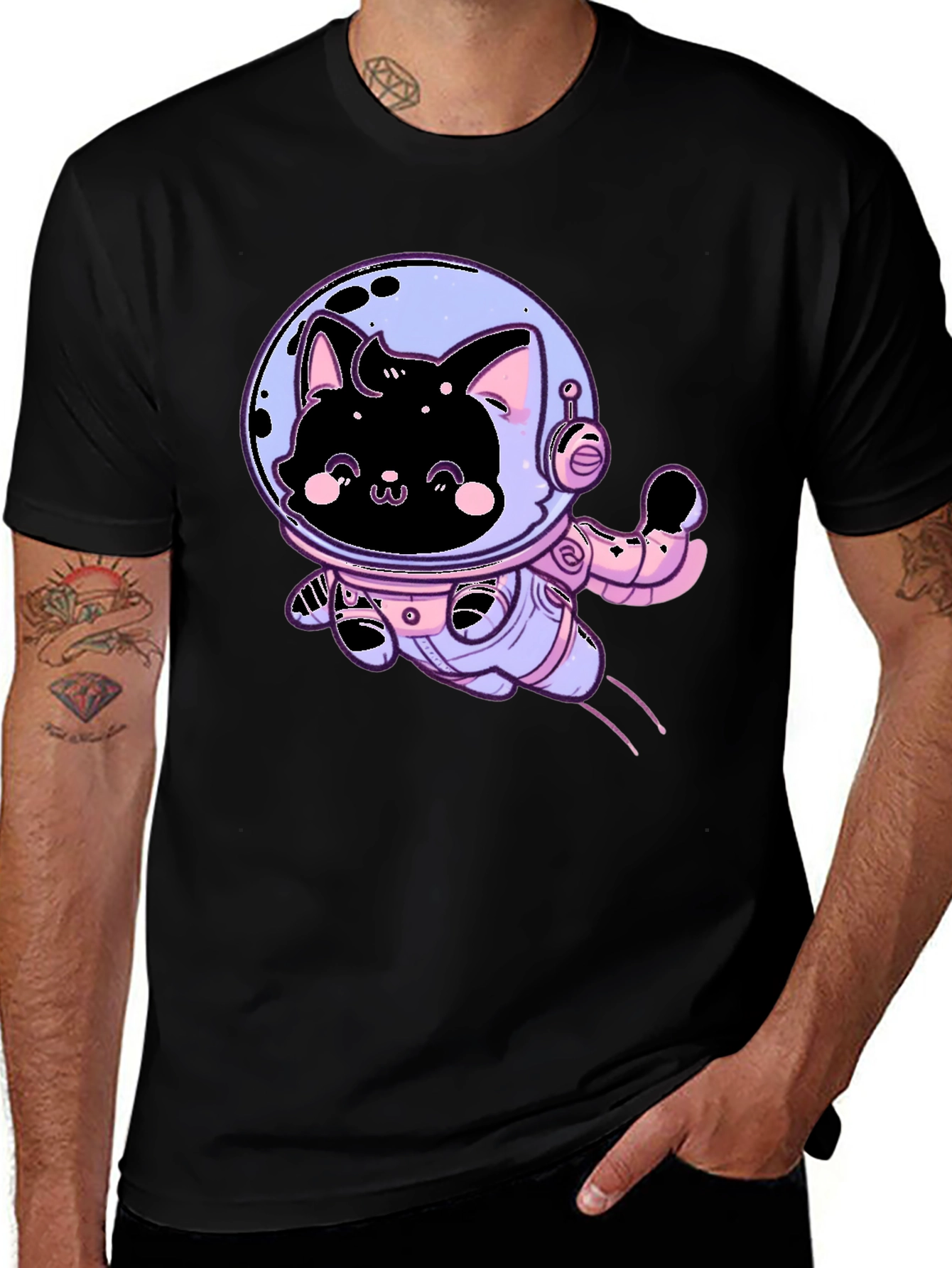 Variant 10 of Astronaut Cat Graphic Tee - Black