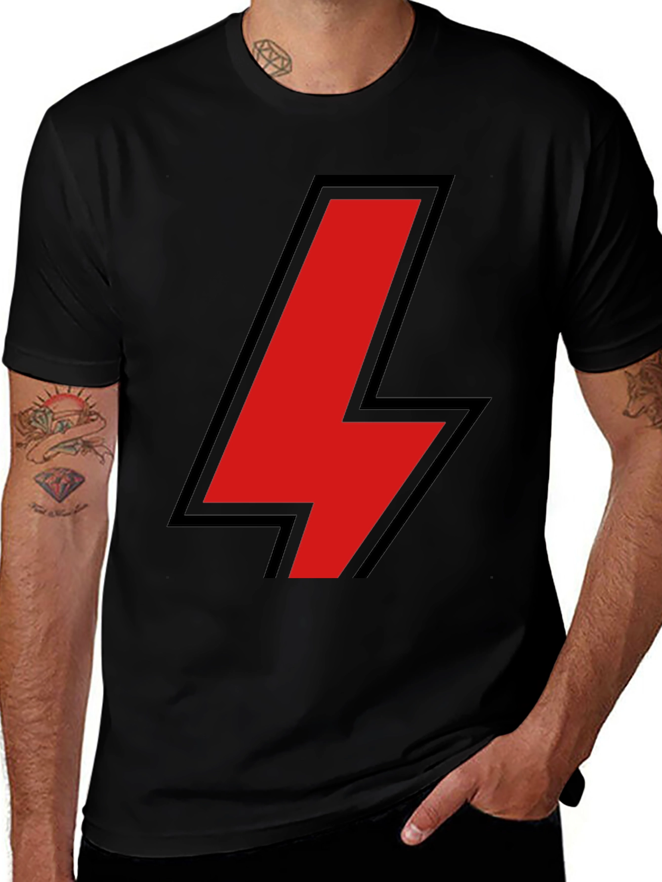 Black Black T-Shirt with Red Lightning Bolt Design main image