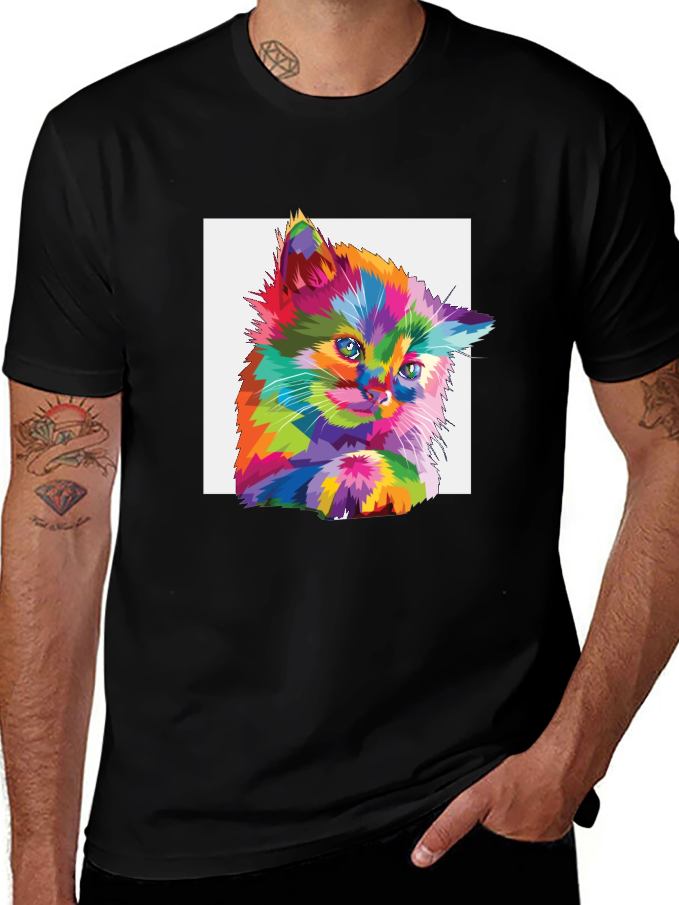 Variant 30 of Colorful Kitten Graphic Tee - Stylish Cat Lover's Shirt
