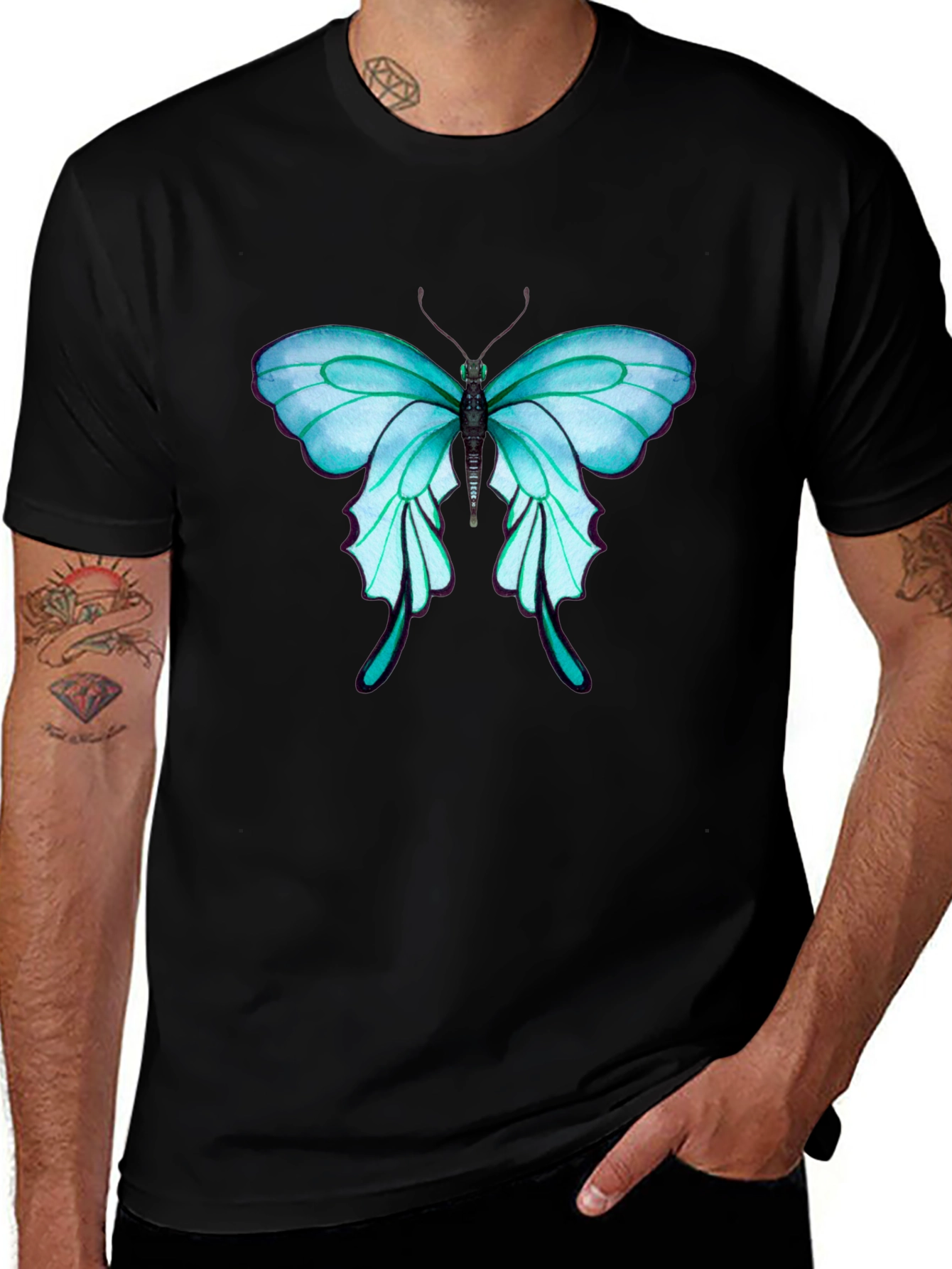 Variant 4 of Butterfly Graphic Tee - Stylish Men's Black T-Shirt