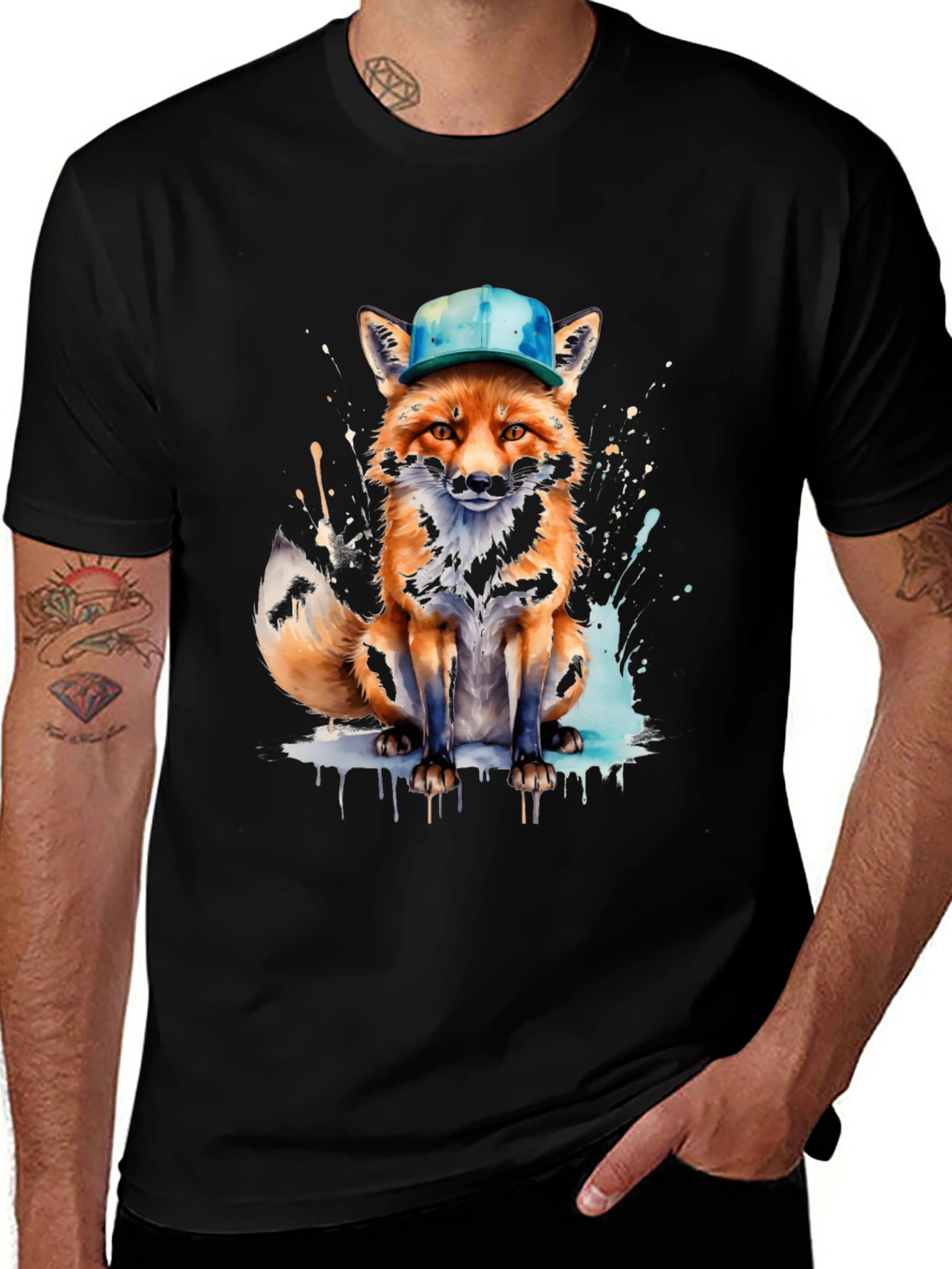 Variant 20 of Fox with Hat Graphic Tee - Unique Design