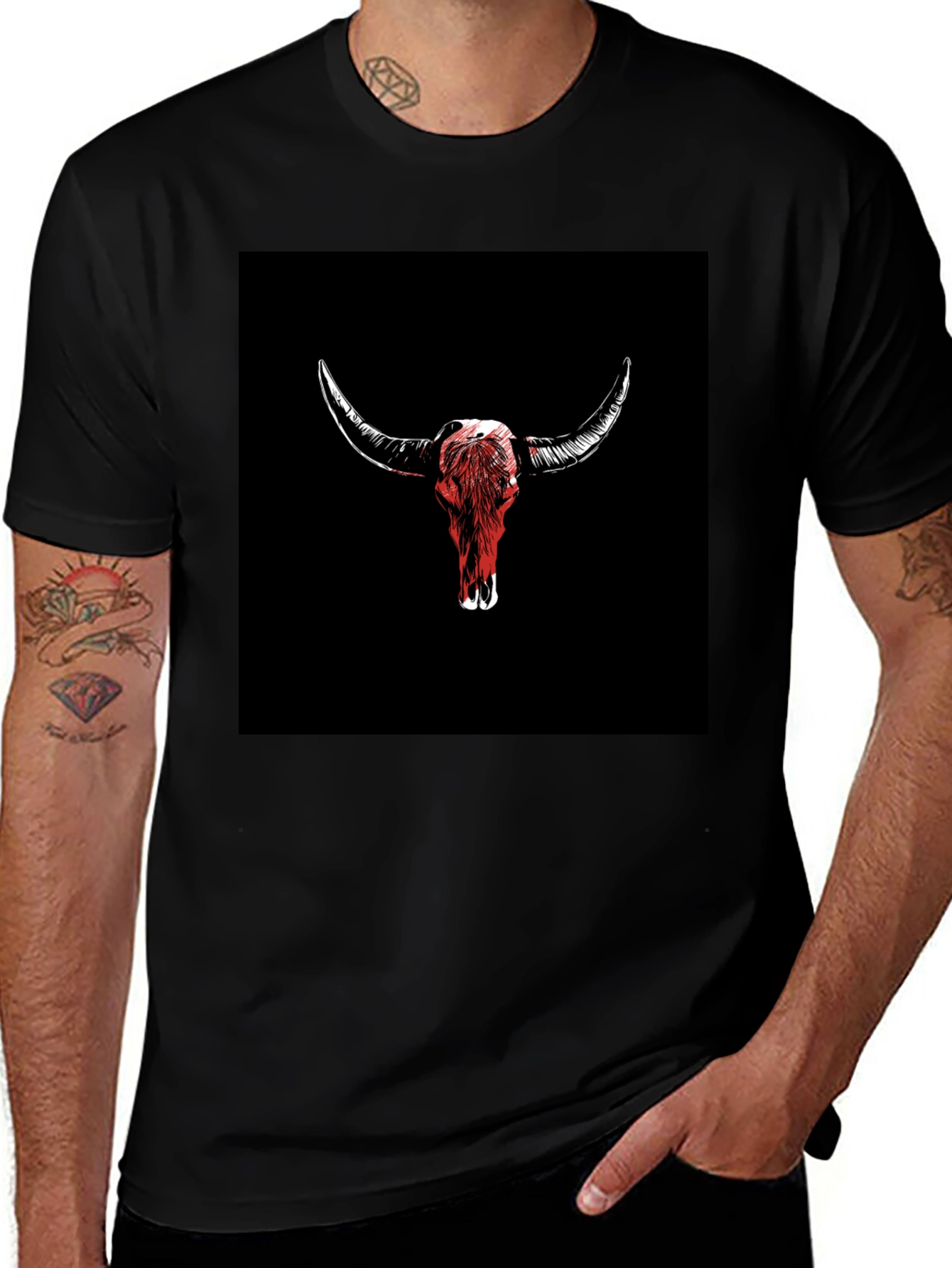 Variant 27 of Bull Skull Graphic Tee - Black Cotton T-Shirt