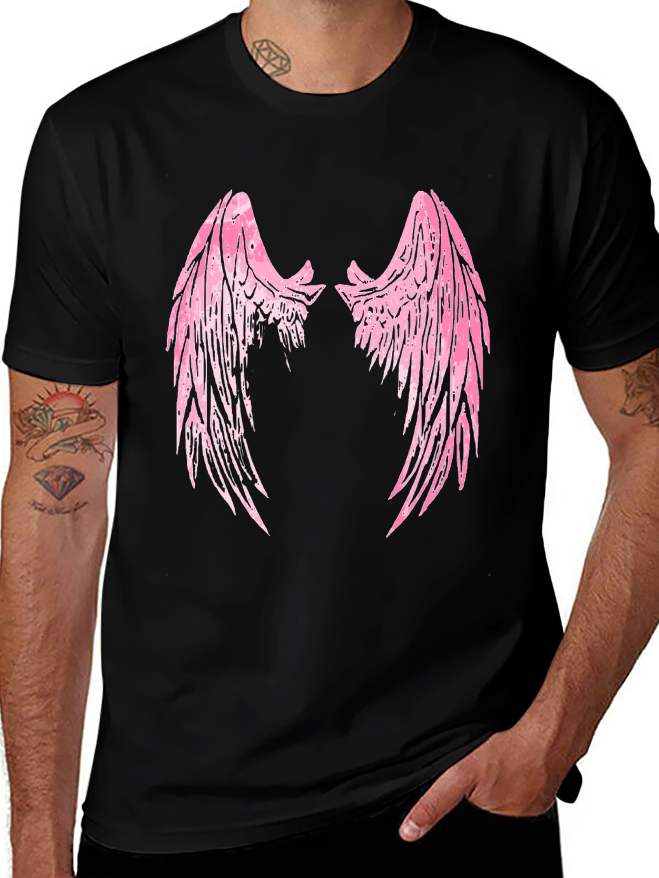 Variant 8 of Pink Angel Wings Graphic Tee - Black