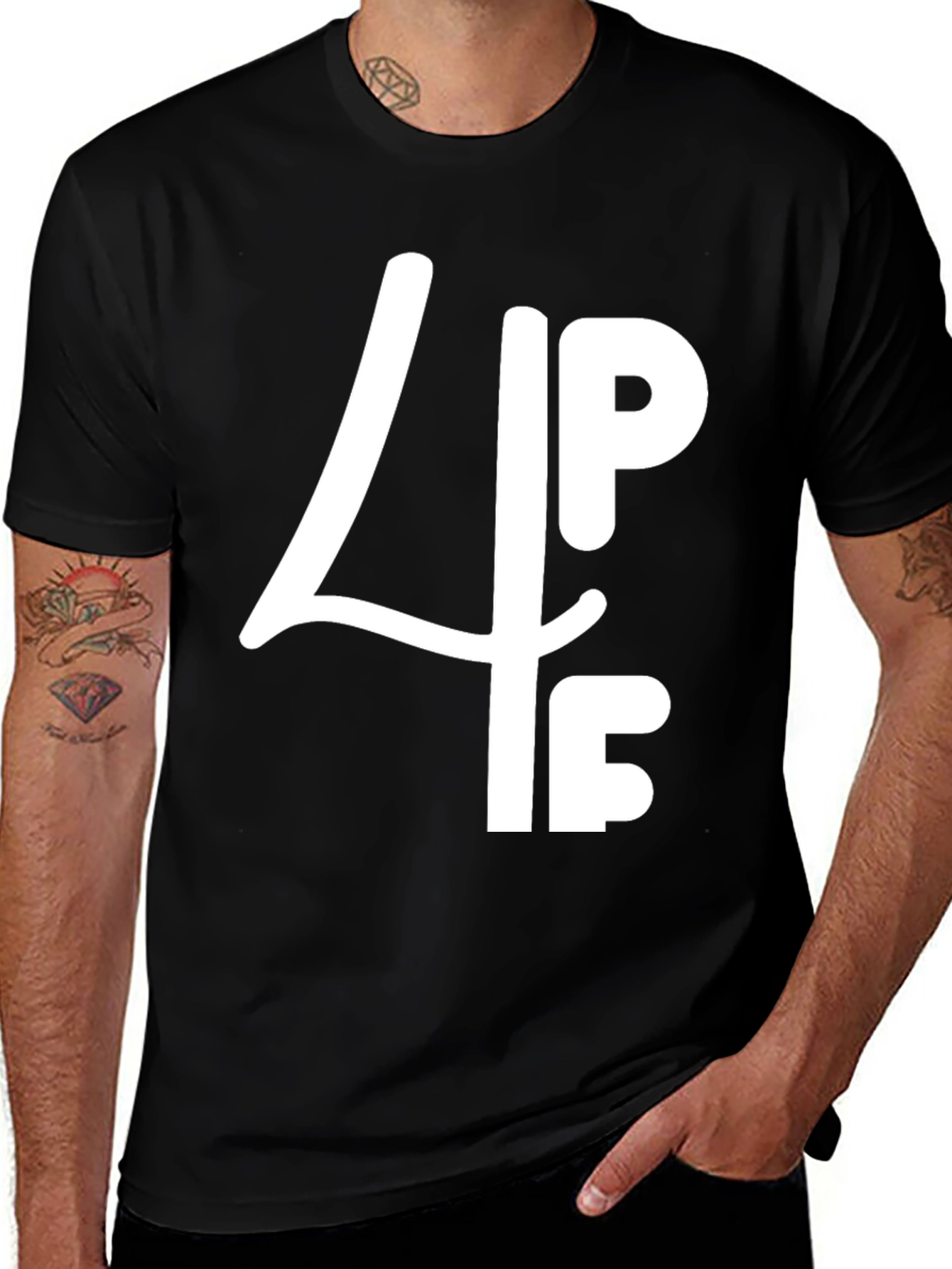 Variant 12 of Black Graphic T-Shirt: '4PF' White Print