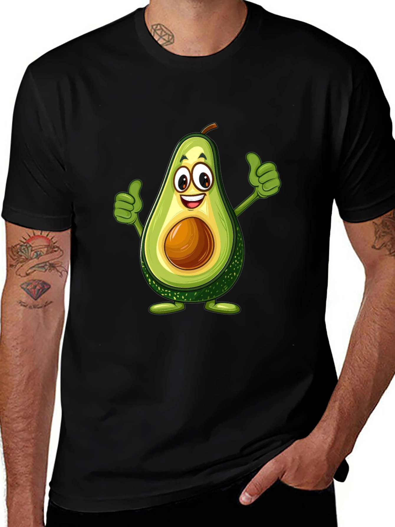 Variant 28 of Avocado Cartoon Graphic Black T-Shirt