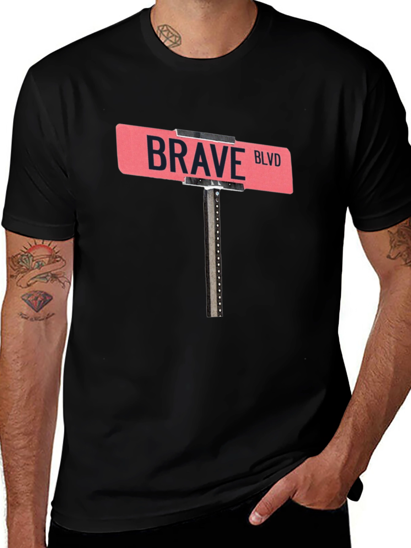 Brave Blvd Street Sign Graphic Tee - Black