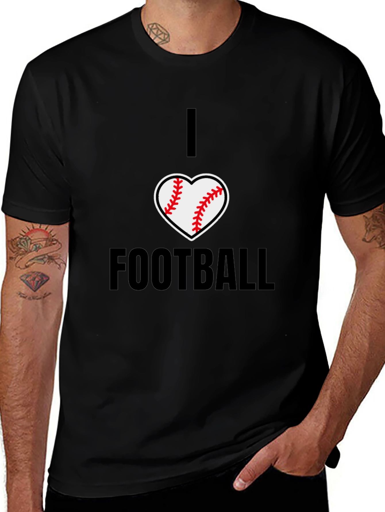 Variant 10 of I Heart Baseball Football Black T-Shirt