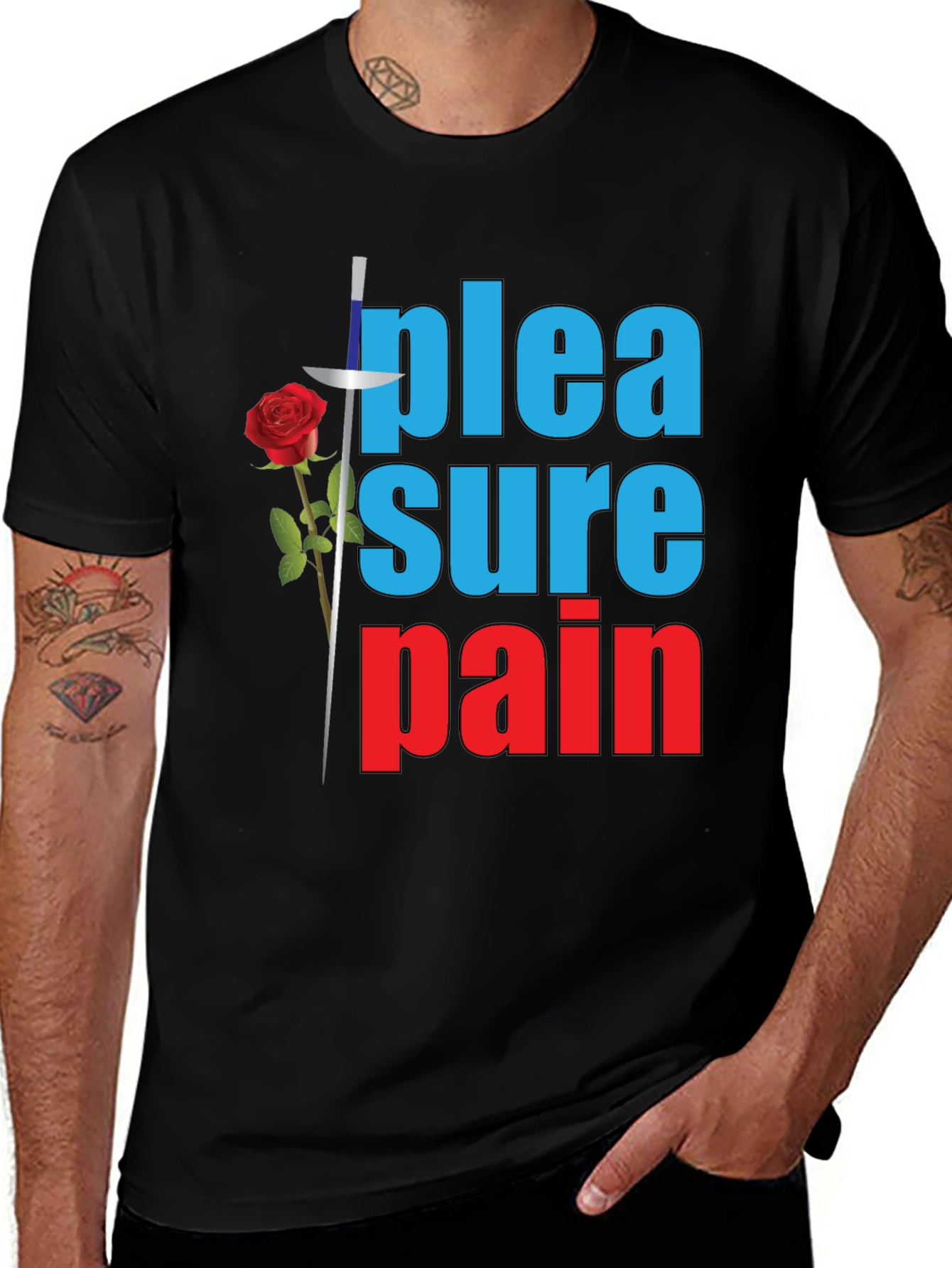 Variant 8 of Pleasure & Pain Graphic T-Shirt - Fencing Rose Design