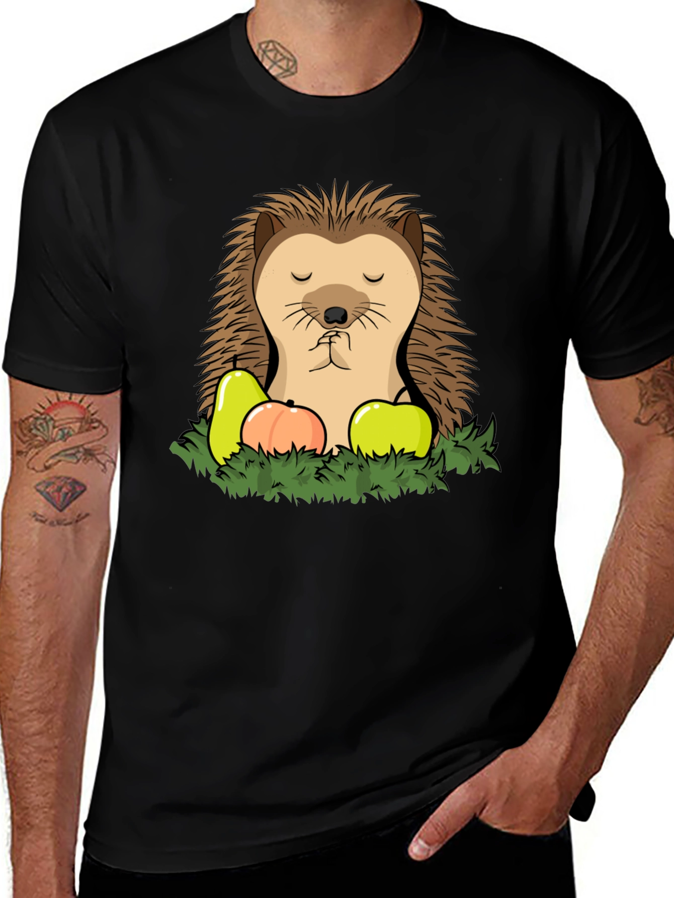 Hedgehog Fruit Graphic T-Shirt - Casual Cotton Tee