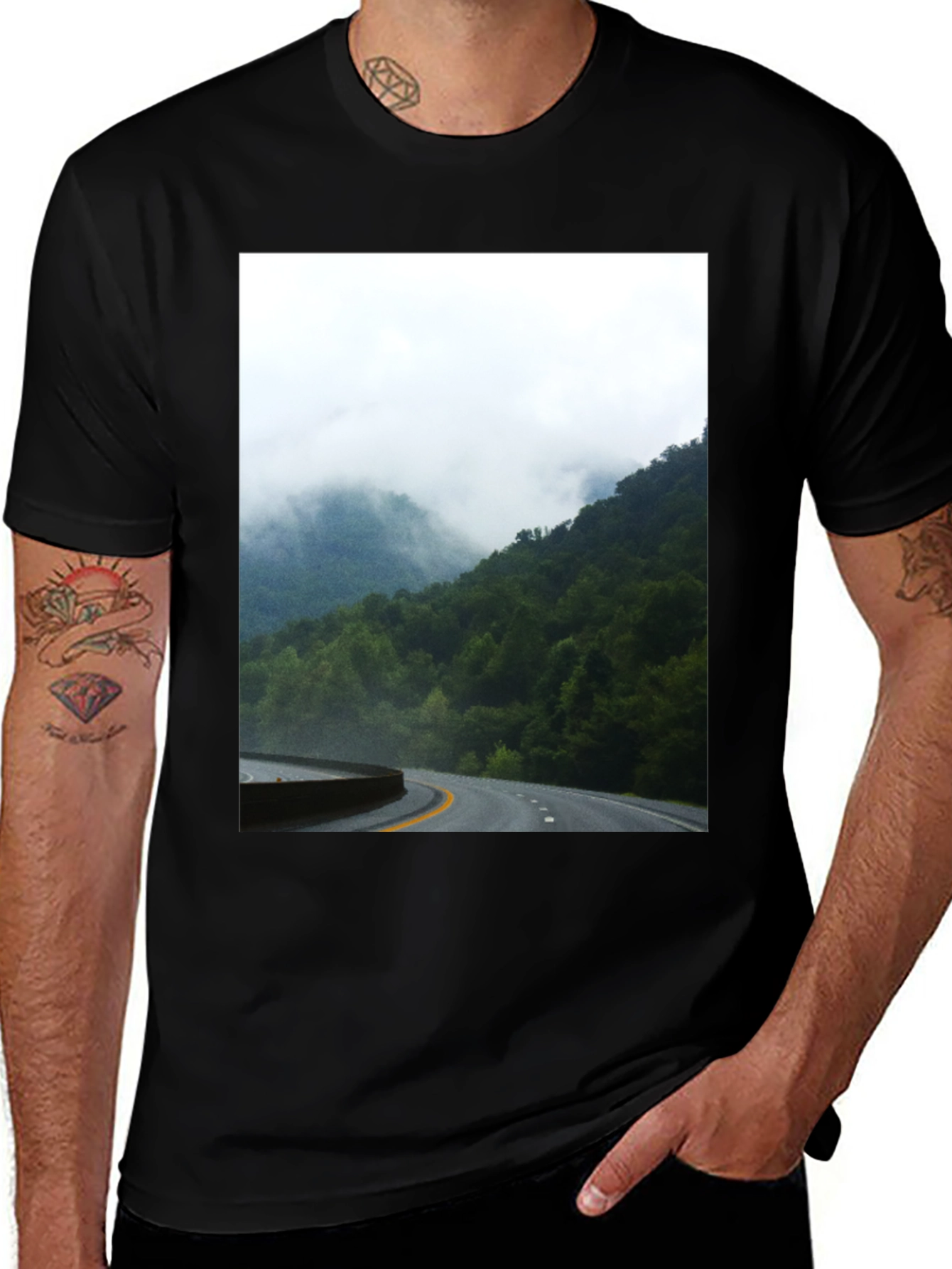 Variant 10 of Road Through Mountains Black Graphic Tee