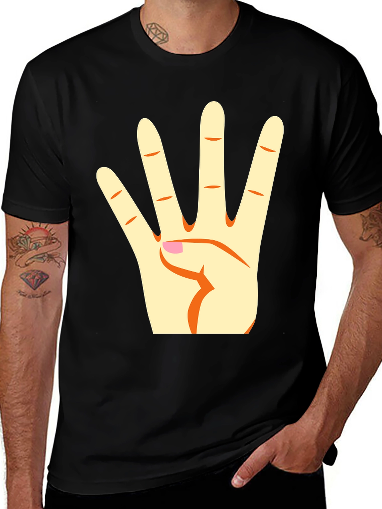 Black T-Shirt with Hand Gesture Graphic