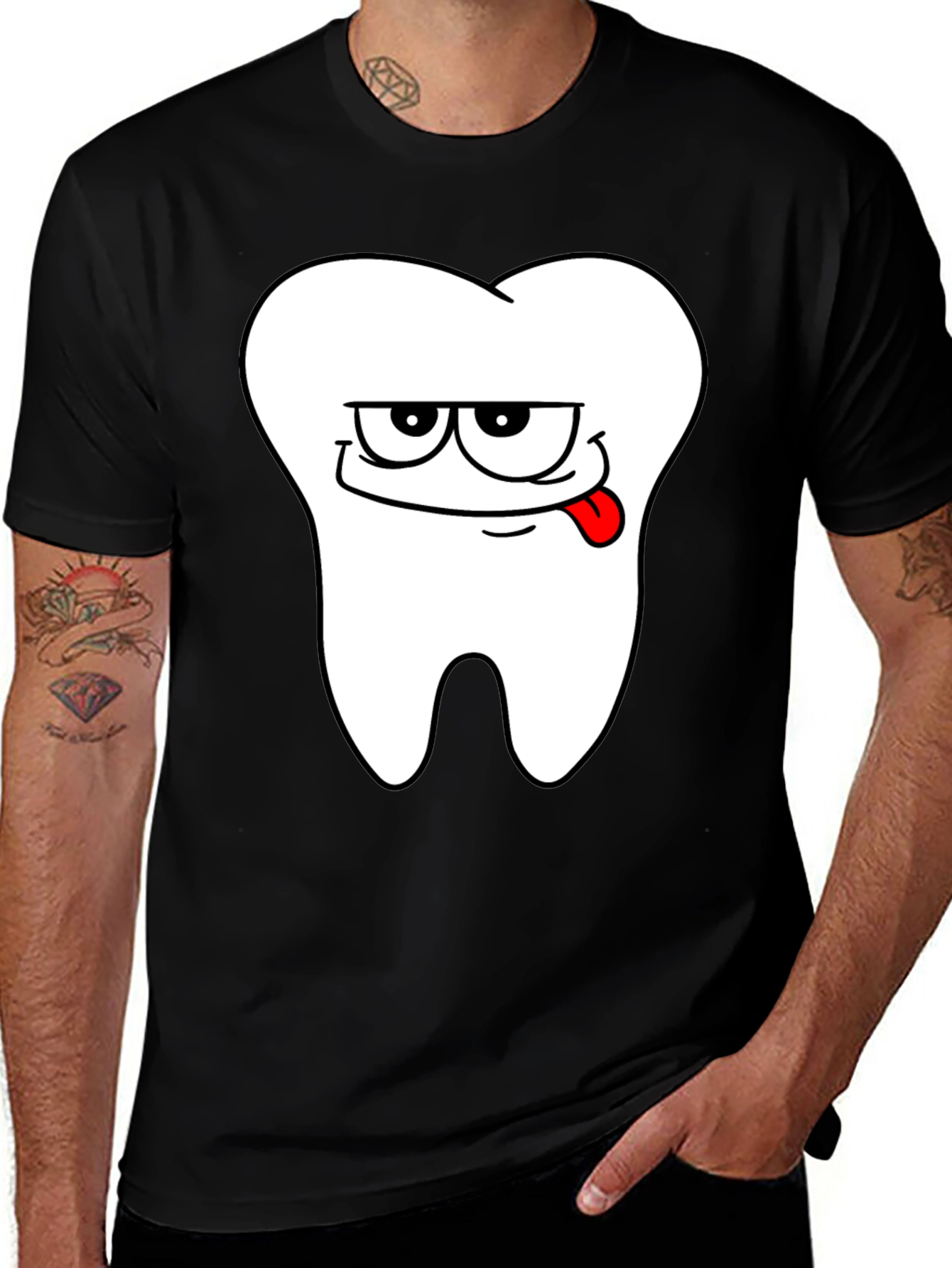 Variant 27 of Funny Tooth Cartoon Black T-Shirt