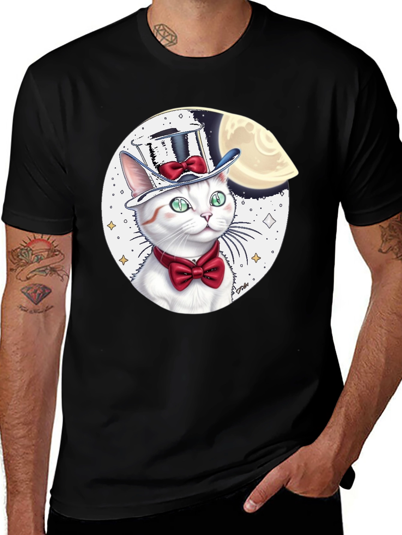 Variant 3 of Cat in Hat Graphic Tee - Black Cotton Blend